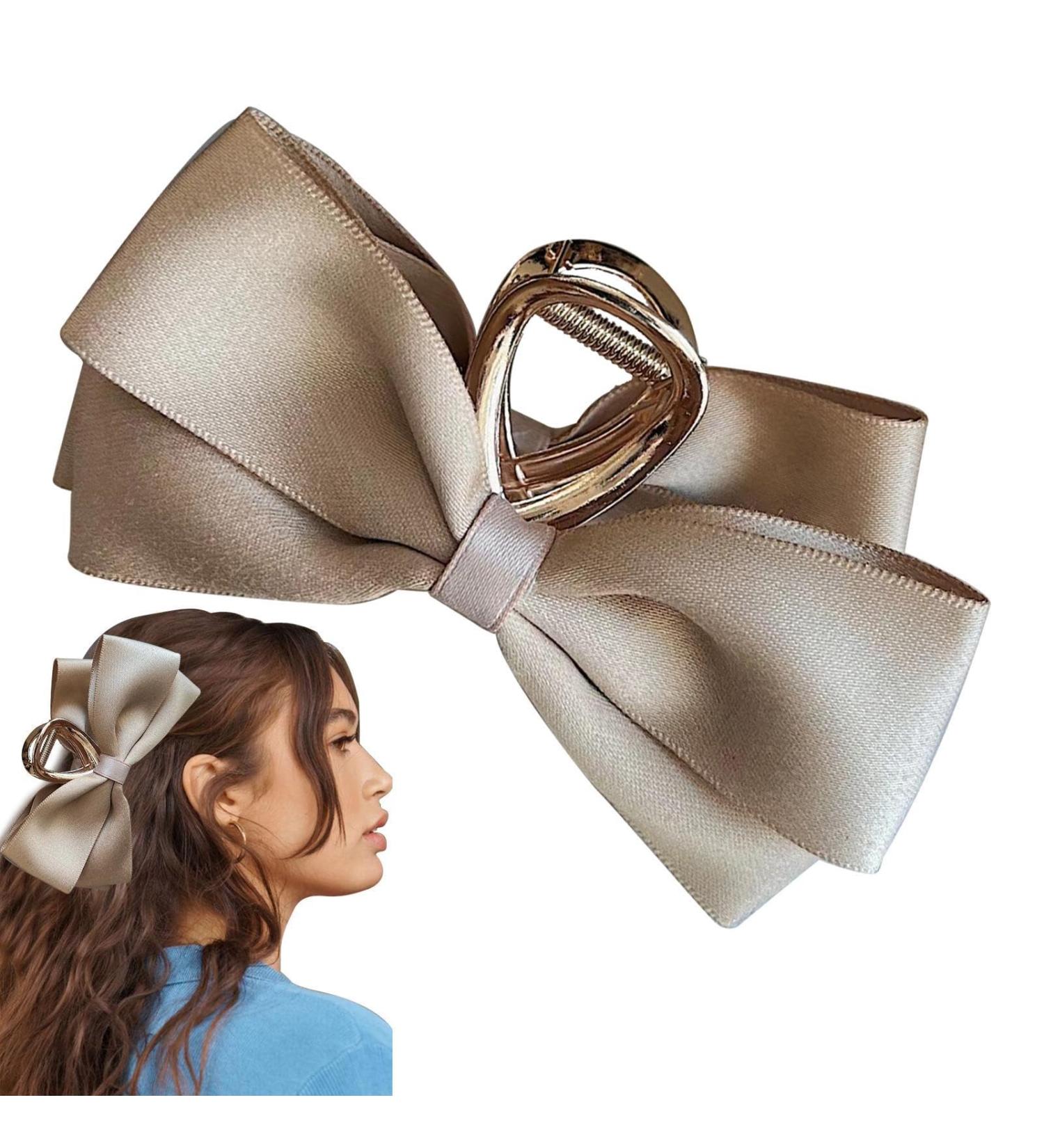 Bow Clips - Large Hair Claw Clamp Hair Barrettes Satin Bow for Hair Clips Hair Styling Clamps for Adult and Women Champagne - Buy Online on GoSupps.com
