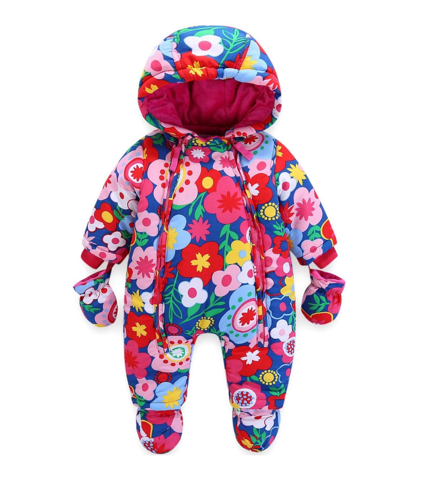 Baby Boys Winter Hooded Romper Snowsuit with Gloves & Booties | Cotton Jumpsuit Outfit (3-6 Months) - Buy Online on GoSupps.com