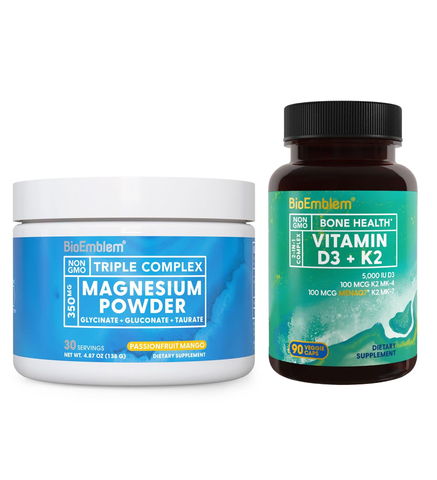 BioEmblem Vitamin D3 K2 Capsules and Triple Magnesium Powder Drink - Buy Online on GoSupps.com