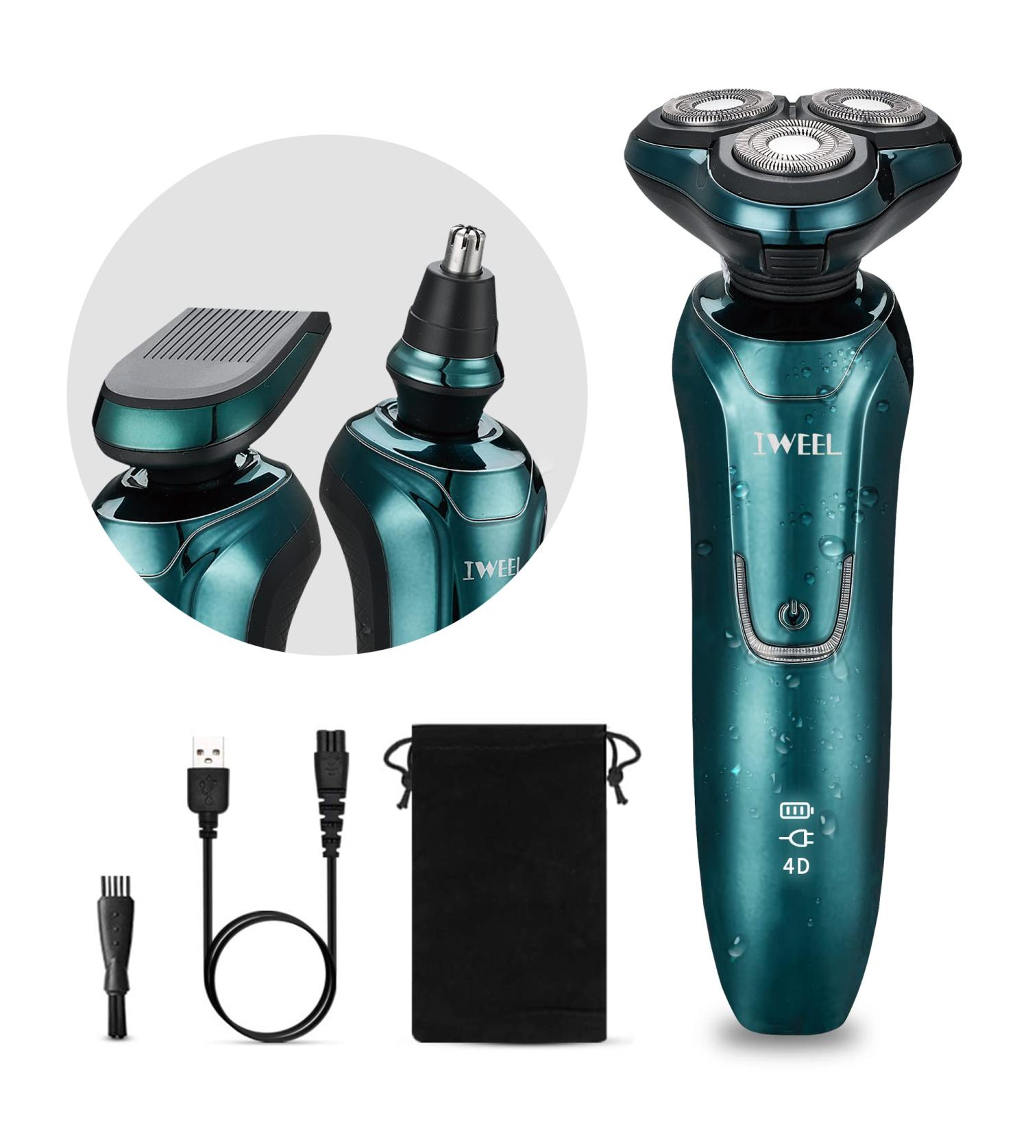 3-in-1 Electric Razor for Men - Cordless Rechargeable Shaving Kit - Wet/Dry Face, Beard, Nose & Sideburn Trimmer - Chromed Green - Buy Online on GoSupps.com