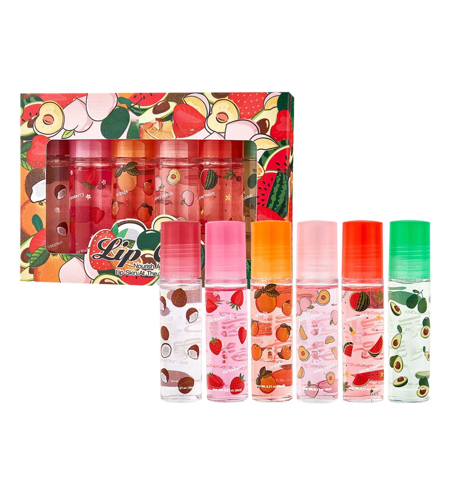 Rubu22a 6 Pack RollOn Lip Balm Fruit Flavored Lip Gloss Set Long Lasting Moisturizing Lip Balm Transparent NonToxic Kid Friendly 6 - Buy Online on GoSupps.com