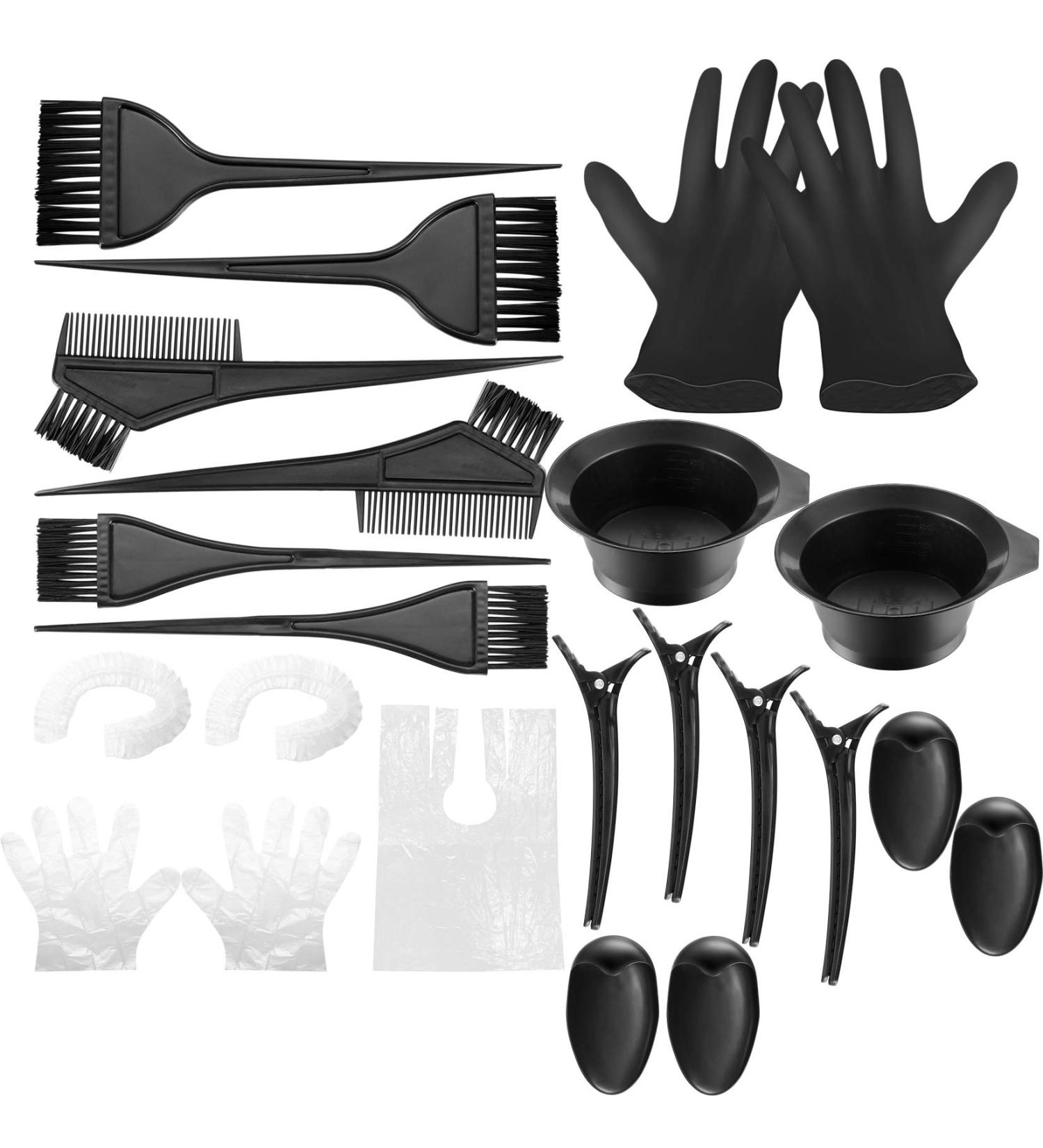 22pcs Hair Dye Kit: Colouring Tools, Disposable Shawl, Shower Cap, Hairpins, Brush, Comb, Tinting Bowl, Ear Cover Gloves - DIY Salon Hair Dye Tools - Buy Online on GoSupps.com