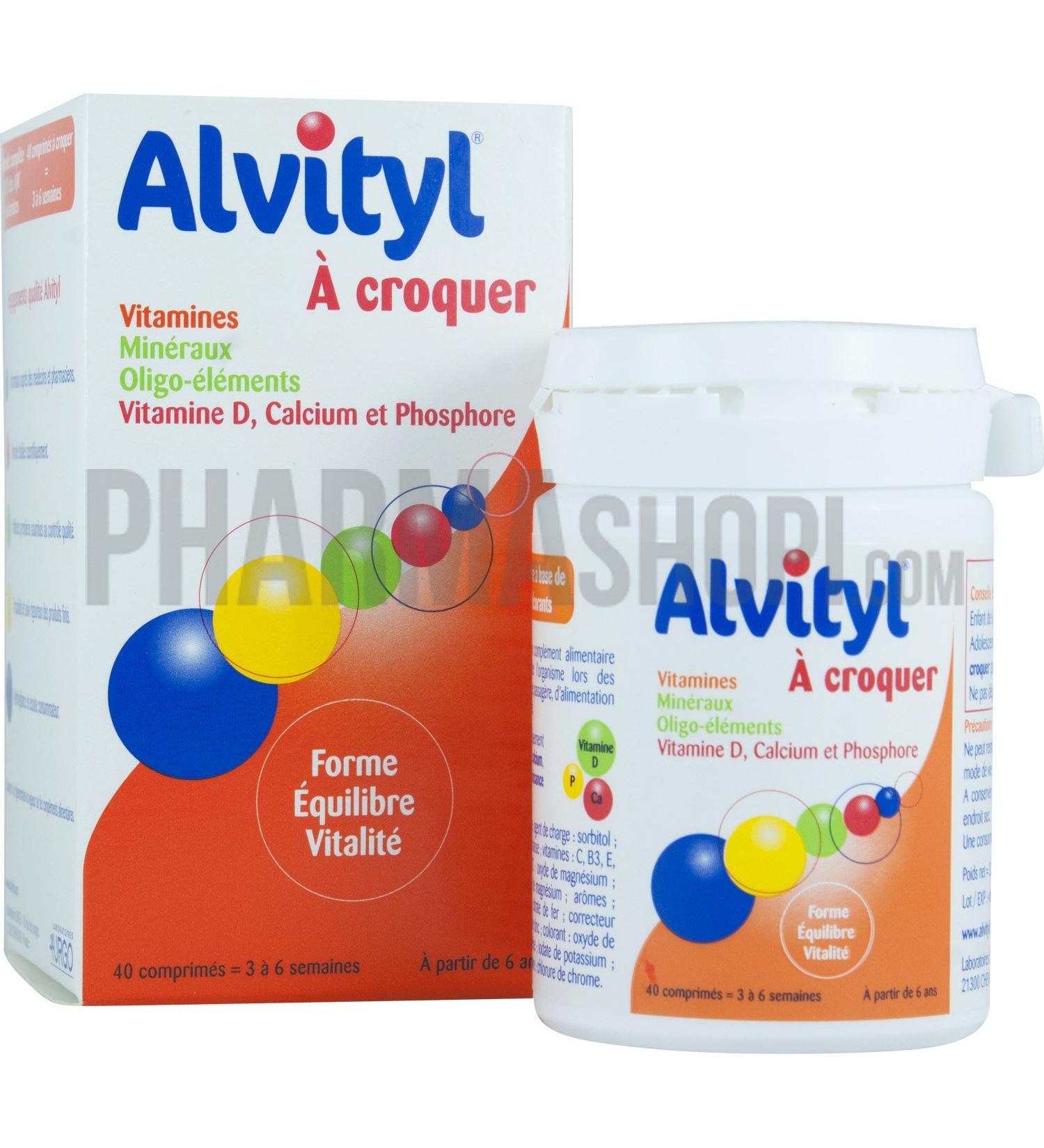 Alvityl - Vitality tablets - 12 vitamins and 8 minerals - From 6 years old chocolate taste - 40 tablets