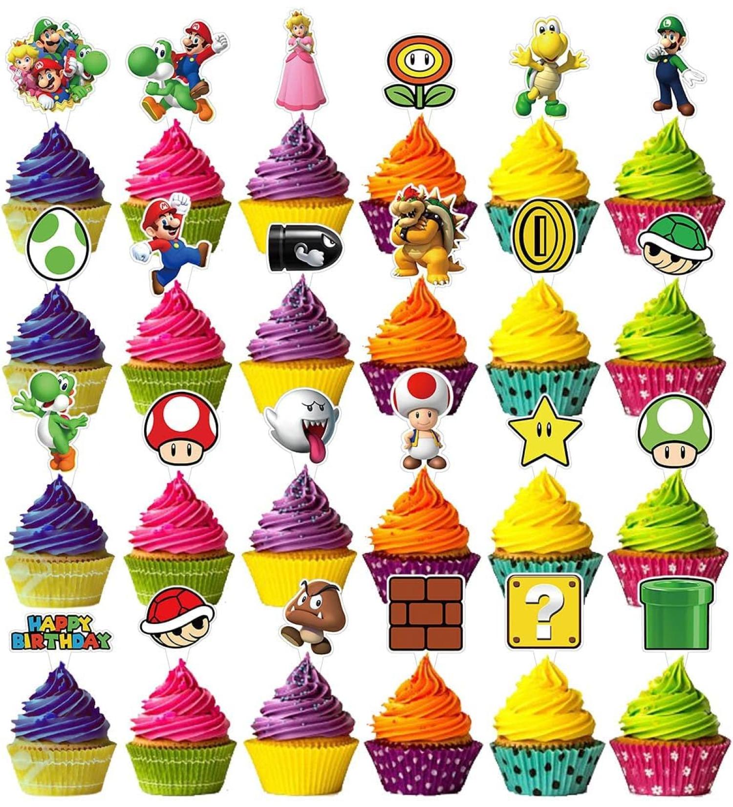 60 Cts Decorations for Mariios Cake Topper Cupcake Toppers Birthday Party Supplies Decor 60 Pcs Set - Buy Online on GoSupps.com