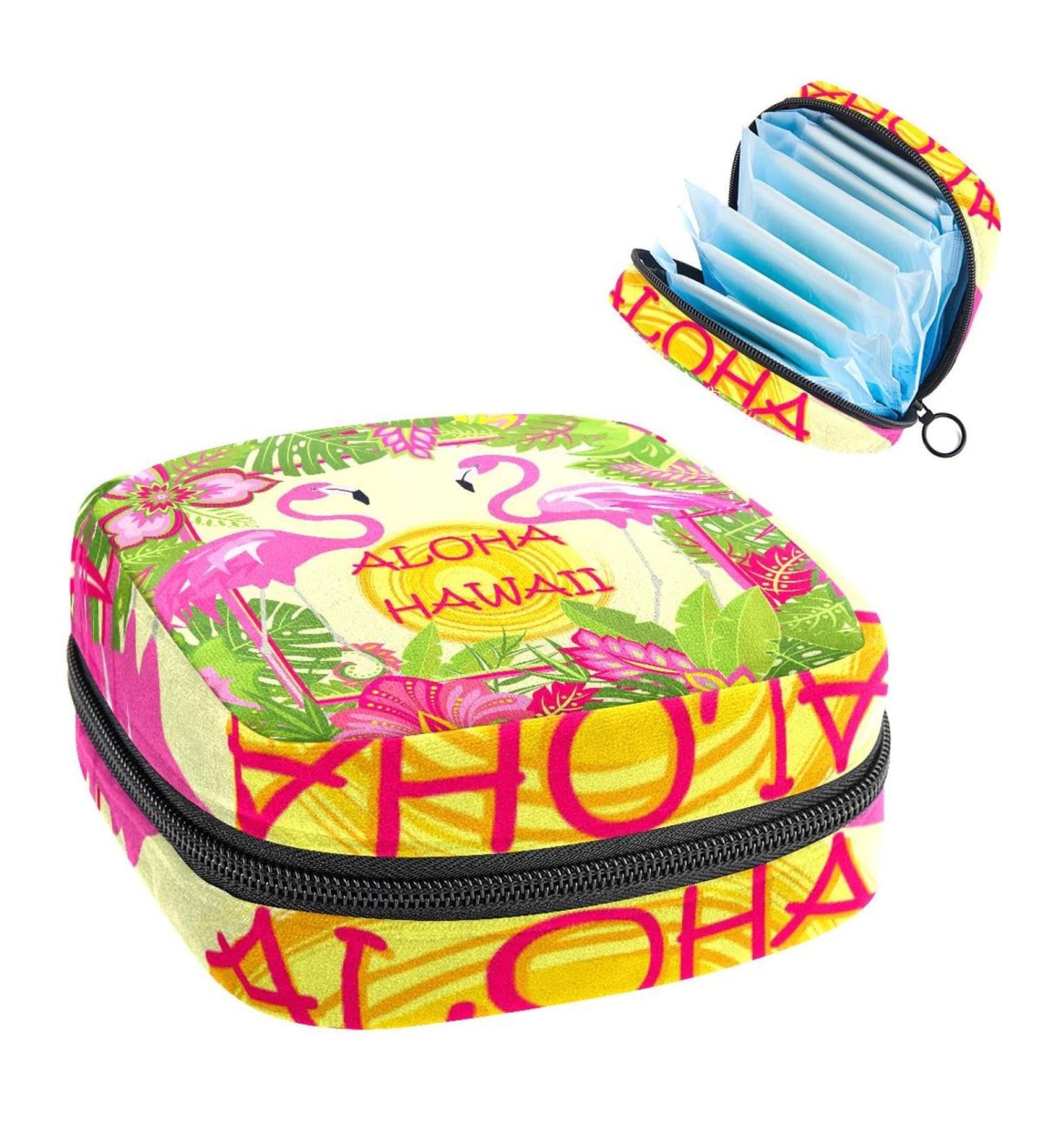 Flamingo and Leaves Period Bag - Sanitary Napkin Storage & Travel Makeup Pouch - Buy Online on GoSupps.com