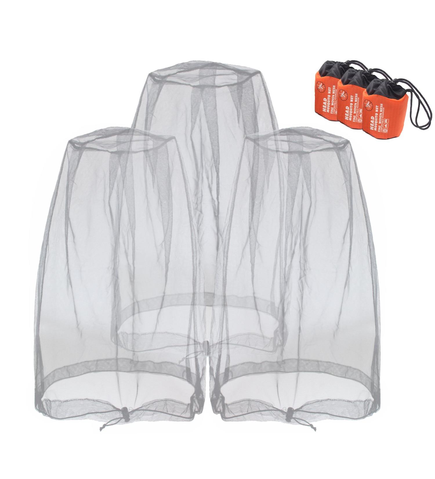 Mosquito Head Nets - Gnat Repellent Head Netting for Outdoor Activities - 3-Pack Grey Nets with Free Stock Pouches - Buy Online on GoSupps.com