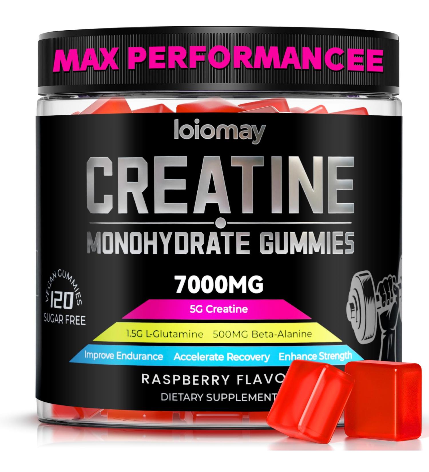 Creatine Monohydrate Gummies Creatine Complex for Men & Women for Improve Endurance Strength & Recovery with L-Glutamine Beta-Alanine Vitamin B12 Sugar-Free Vegan No Bloating GMP-certified Raspberry - Buy Online on GoSupps.com