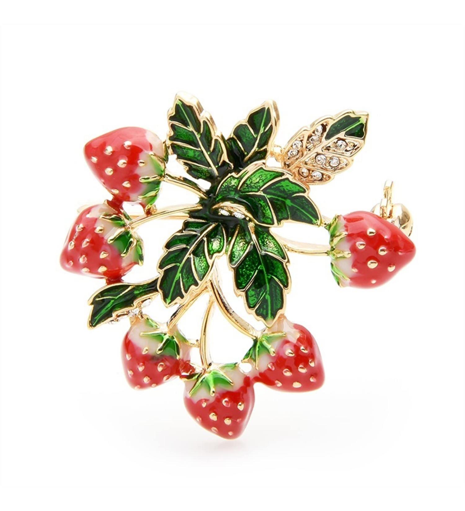 Pin Jewelry Gifts for Women Ladies Fashion Accessories Alloy Fruit Red Enamel Strawberry Tree Brooch Party Brooch Banquet Brooch Brooches & Pins - Buy Online on GoSupps.com