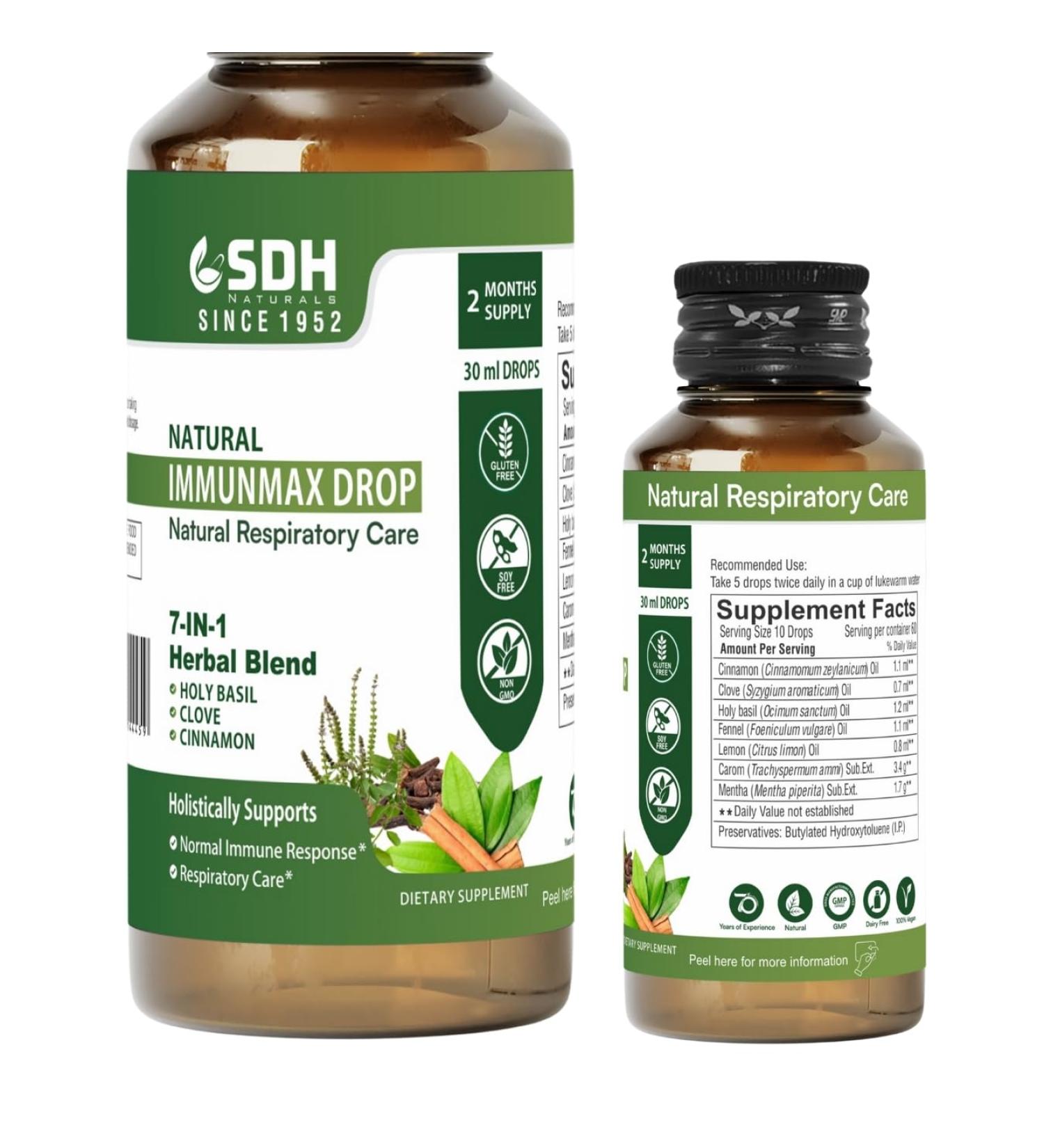 SHREE DHANWANTRI HERBALS ImmunMax Drop All Natural Immunity and Respiratory Care Support with Holy Basil, Cinnamon & 5 More Herbs 30ml (2 Mon Supply) Colorless - Buy Online on GoSupps.com