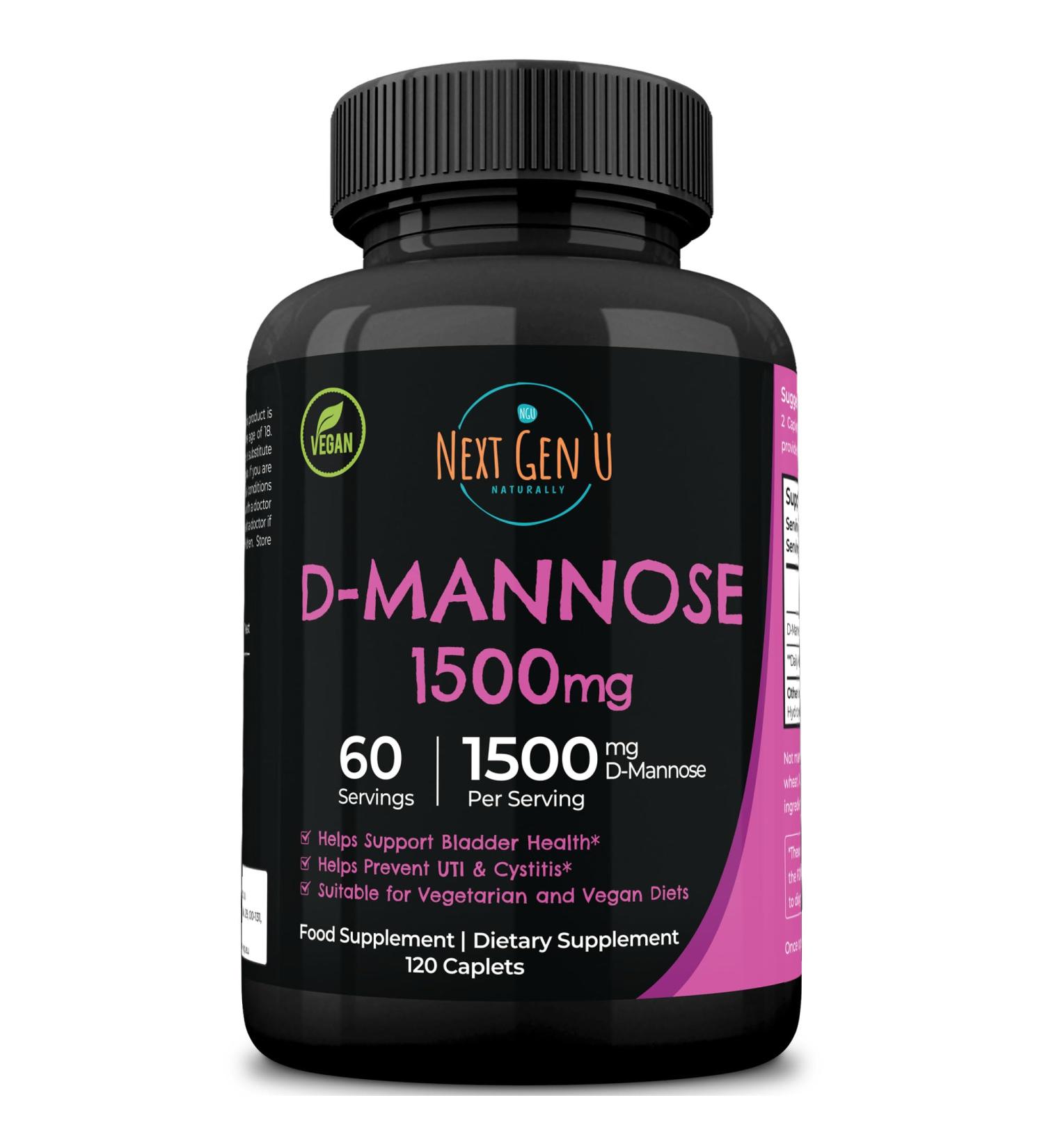D-Mannose 1500mg Health Supplement | 120 Vegan Caplets for Urinary Tract & Bladder Health - Buy Online on GoSupps.com