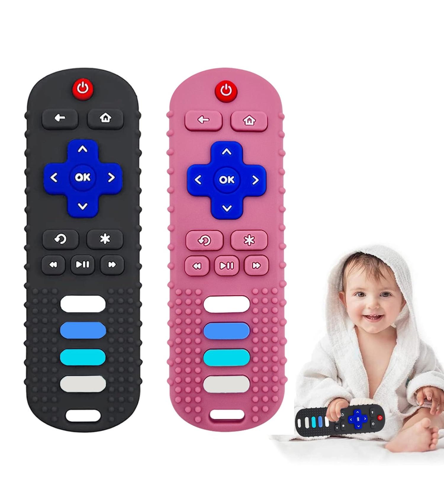 UWSIC Baby Silicone Teething Toy Remote Control Shape Teethers 2 Pcs - BPA Free, Black & Pink (6-18 Months) | Chew Toys - Buy Online on GoSupps.com