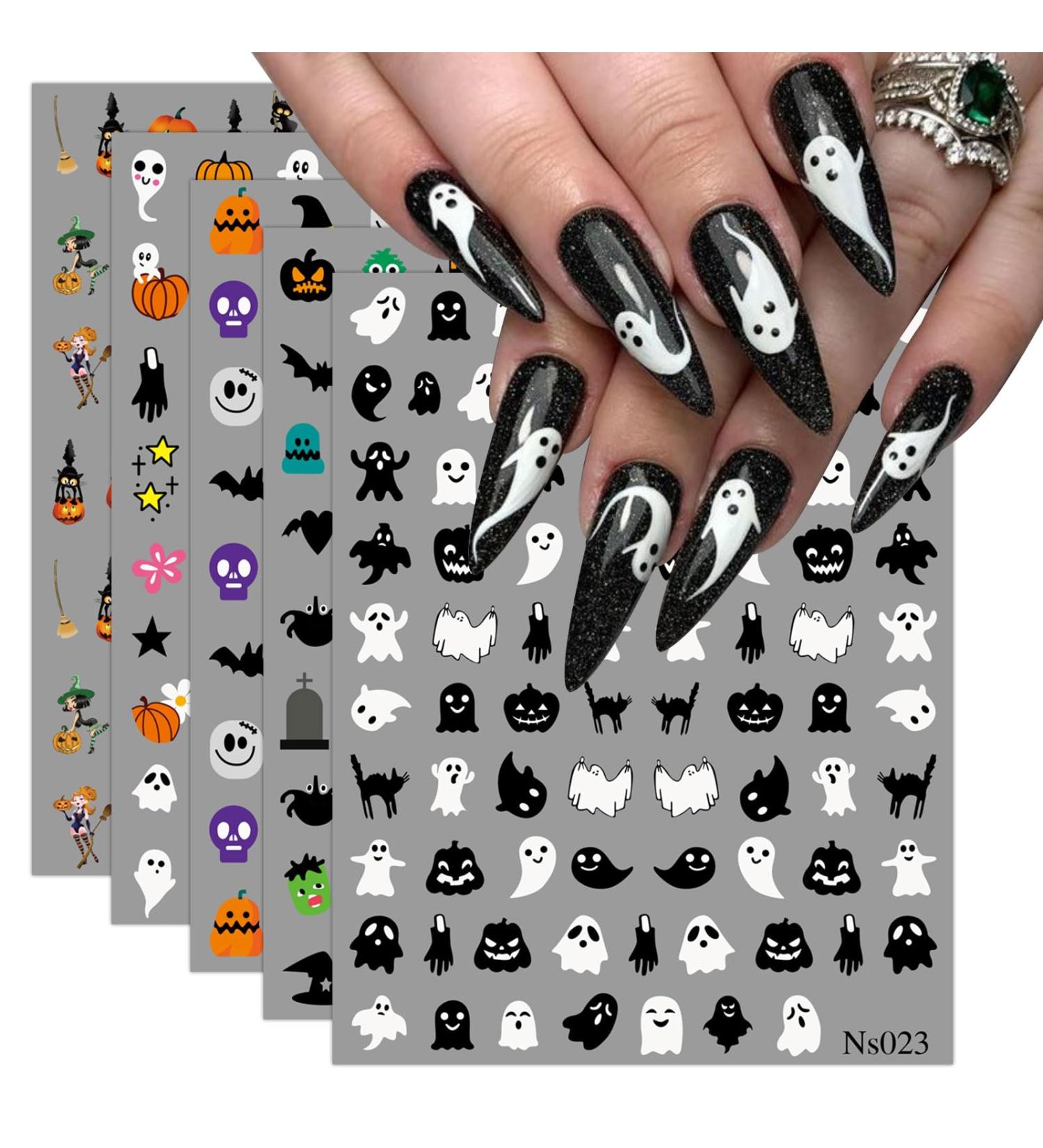 3D Halloween Nail Stickers 6 Sheets 5D Self-Adhesive Embossed Nail Decal White Black Ghosts Ghosts Nail Art Decoration Design Supplies - Buy Online on GoSupps.com