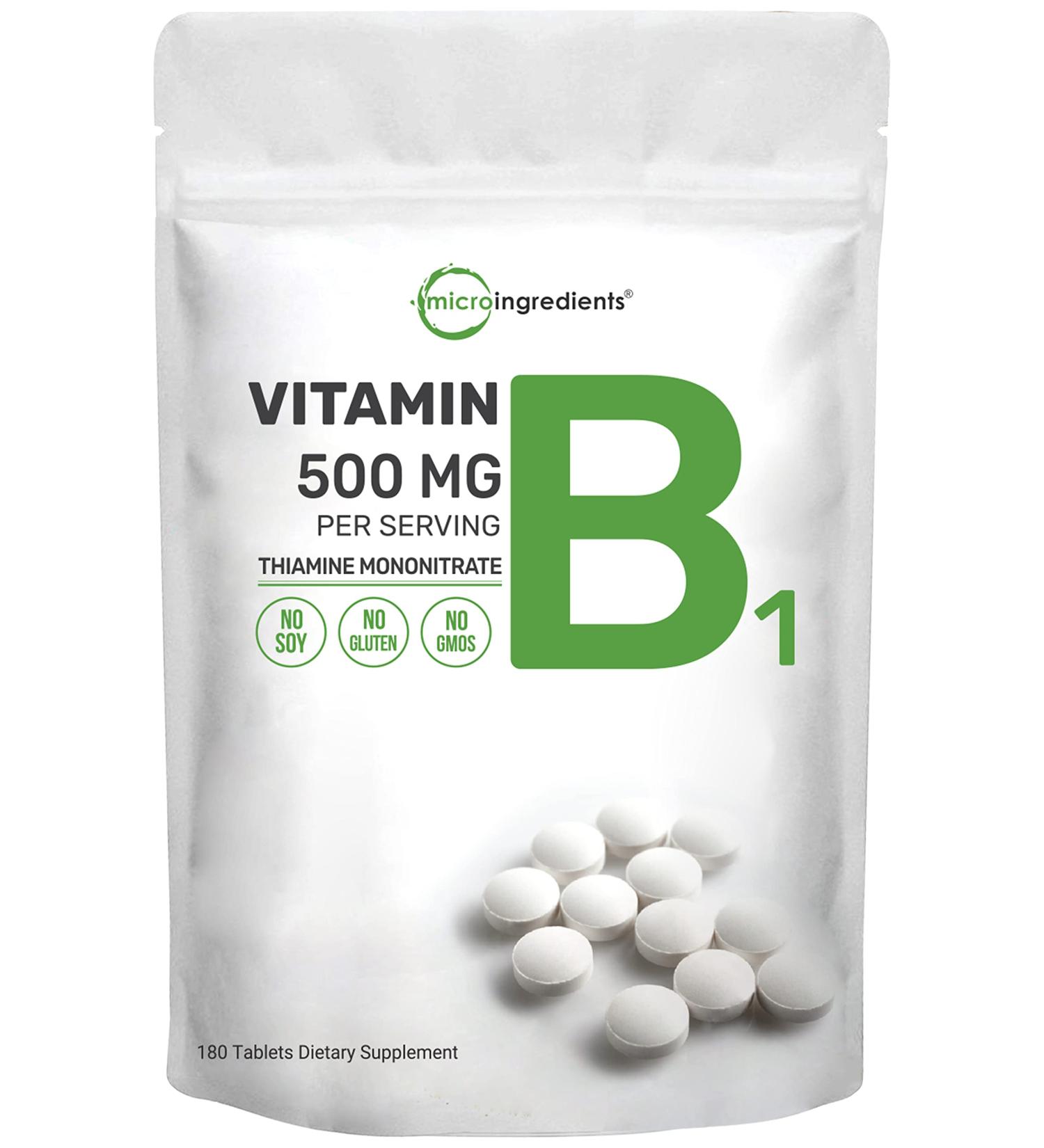 Micro Ingredients Vitamin B1 500mg 180 Tablets - Metabolism Support and Healthy Nervous System - Non-GMO, Easy to Swallow - Buy Online on GoSupps.com