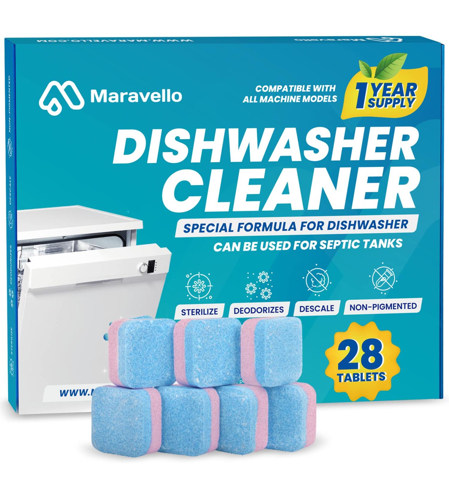 Maravello Dishwasher Cleaner Tablets - 24 pcs, 12 Months Supply - Effective Descaler & Detergent Tabs - For All Machines - Grapefruit Scent - Buy Online on GoSupps.com