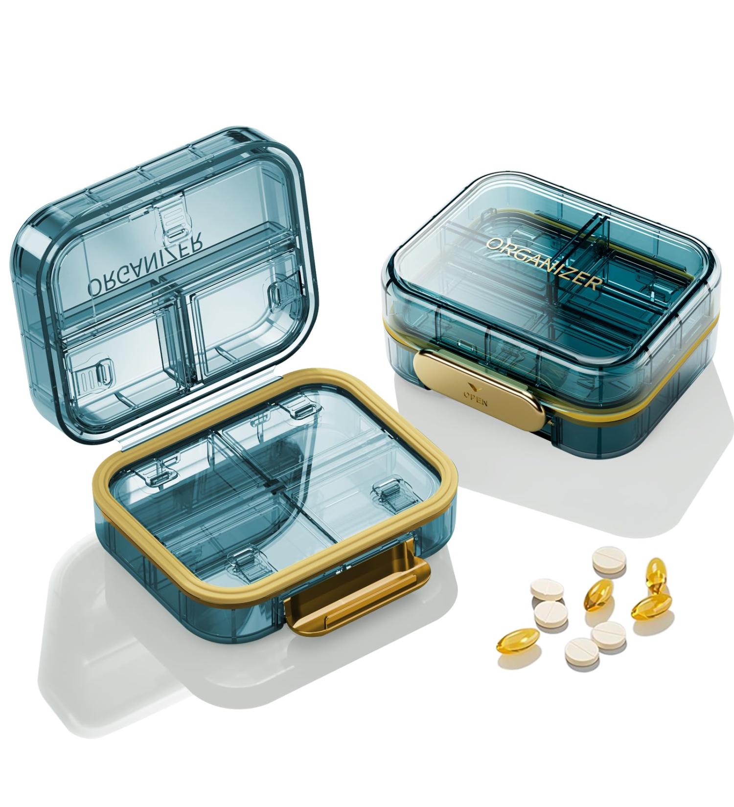 Buy Travel Pill Organizer - Small 7 Compartment Waterproof Pocket Pill Case for Purse | Airtight & Moistureproof (Blue) - International Shipping Available - Buy Online on GoSupps.com