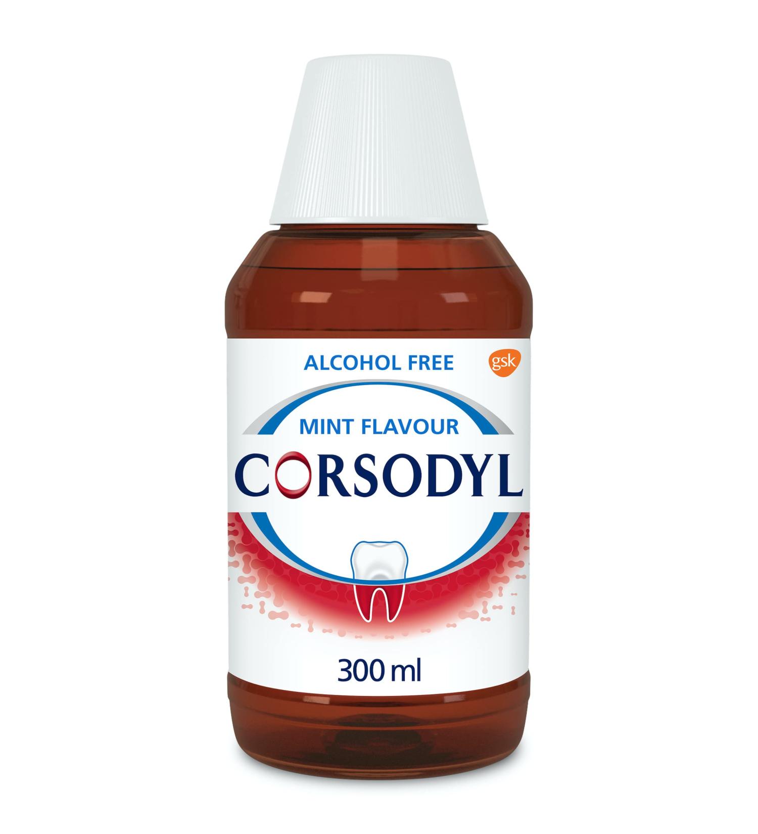 Corsodyl 0.2% Alcohol-Free Mint Mouthwash 300ml for Gum Disease & Bleeding - Buy Online on GoSupps.com