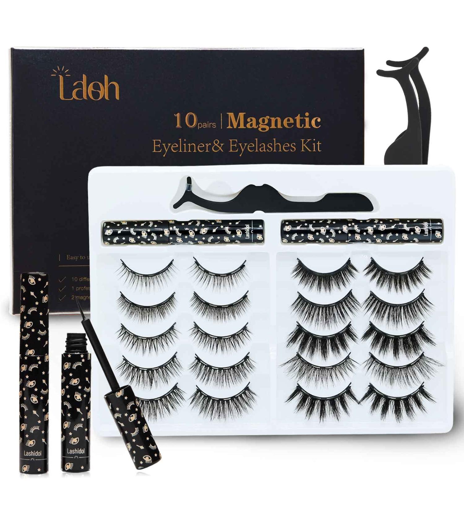 LASHIDOL Magnetic Eyelashes & Eyeliner Set - Natural Look, Reusable & No-Glue Needed - 10 Pairs - Pack of 1 - Buy Online on GoSupps.com