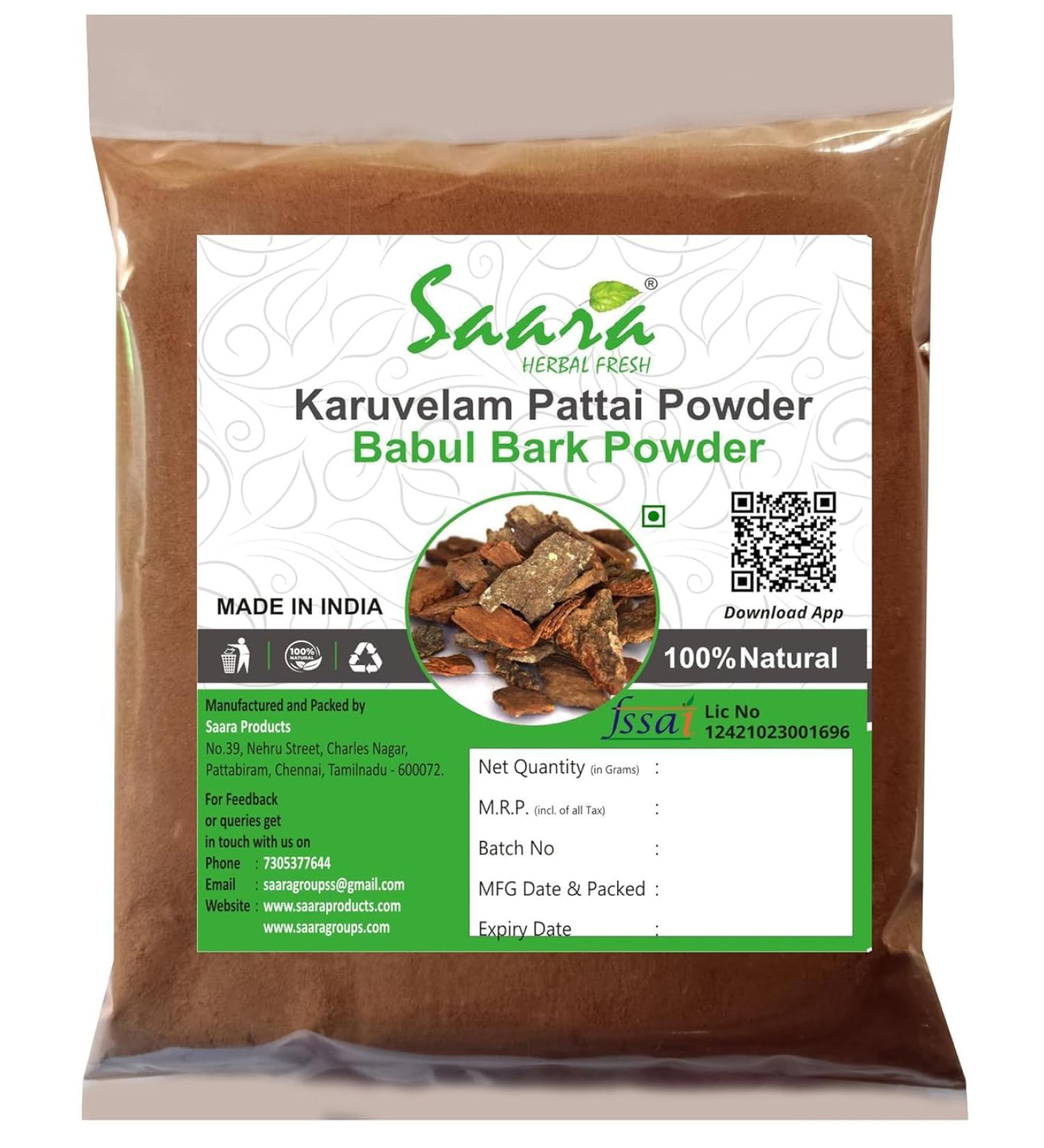 YANG Karuvelam Pattai powder 100g babul bark Keekar bark babool bark arabian tree gum jaali mara acacia nilotica powder 100g (lot of 1 x 100g)