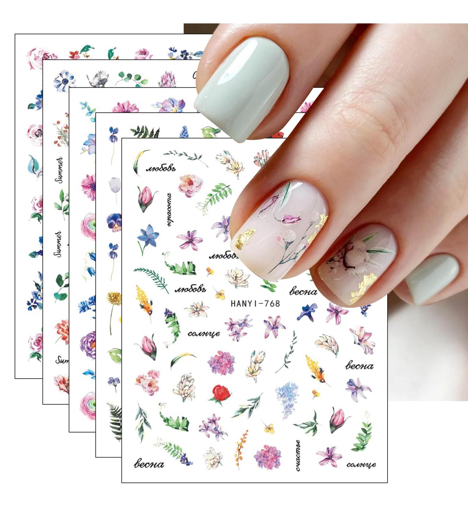 JMEOWIO 9 Sheets Flower Leaves Nail Art Stickers Decals Self-Adhesive Spring Summer Colorful Floral Nail Supplies Nail Art Design Decoration Accessories - Buy Online on GoSupps.com