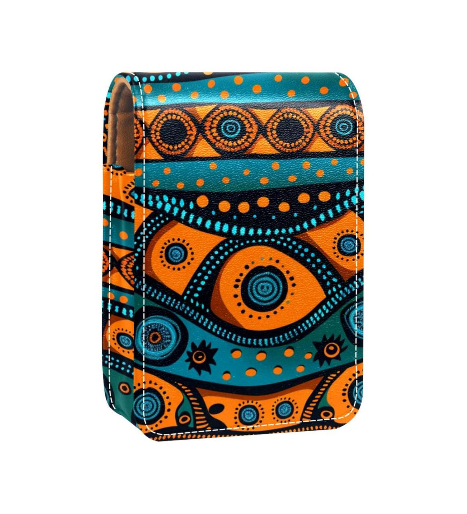 Leather Lipstick Case & Organizer with Mirror | Mini Lipstick Holder Bag - Flower Africa Boho Style - Buy Online on GoSupps.com