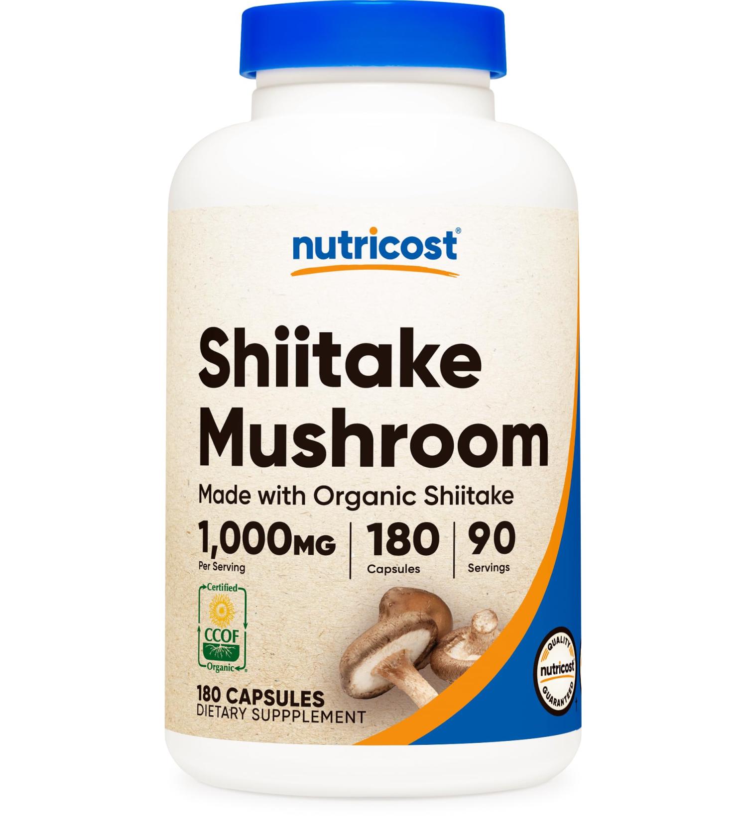 Nutricost Organic Shiitake Mushroom Capsules 1000mg - 180 Capsules, CCOF Certified, Vegetarian & Gluten-Free - Buy Online on GoSupps.com