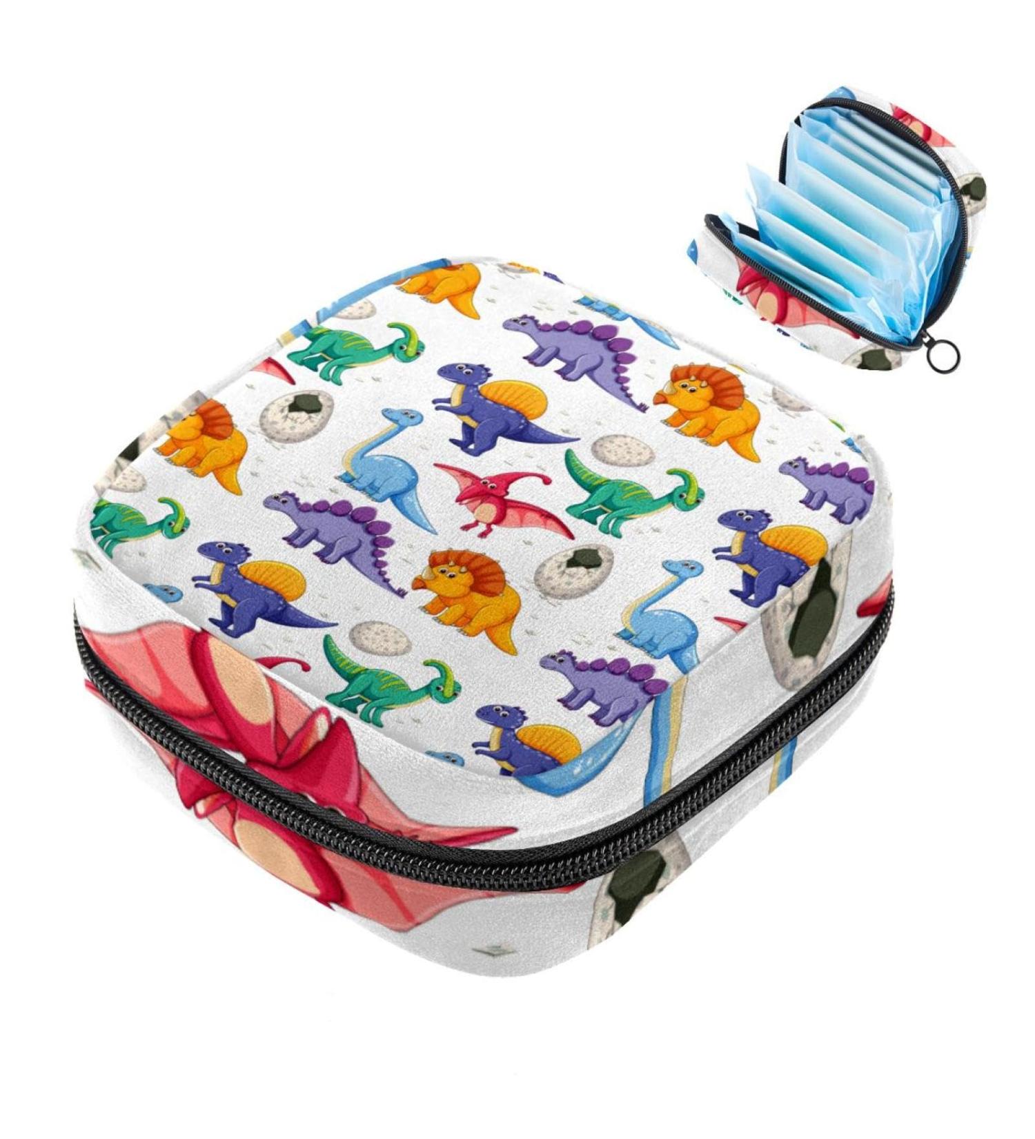 Portable Storage Bags for Women's Bandages & Menstrual Products - Seamless Dinosaurs Motif Multicolored Design | Perfect for School & Office - Buy Online on GoSupps.com