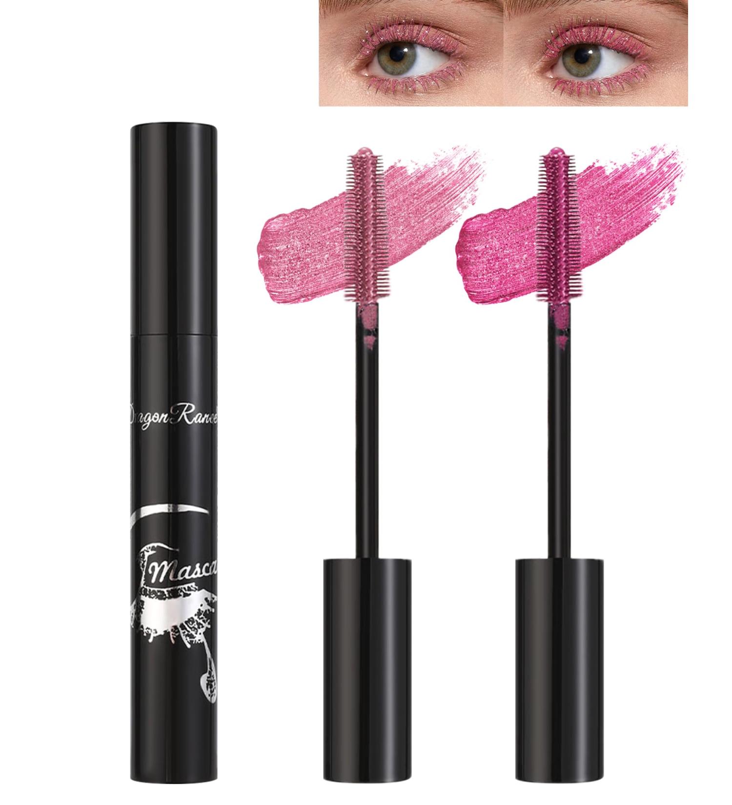 Pink Rose Glitter Metallic Mascara for Eyelashes-2PCS Colored Tubing Mascara Volume and Length Longlasting Waterproof Smudge-Proof Curling Mascara for Women Cosplay Party Stage Use Eye Makeup 07 Pink +08 Rose - Buy Online on GoSupps.com