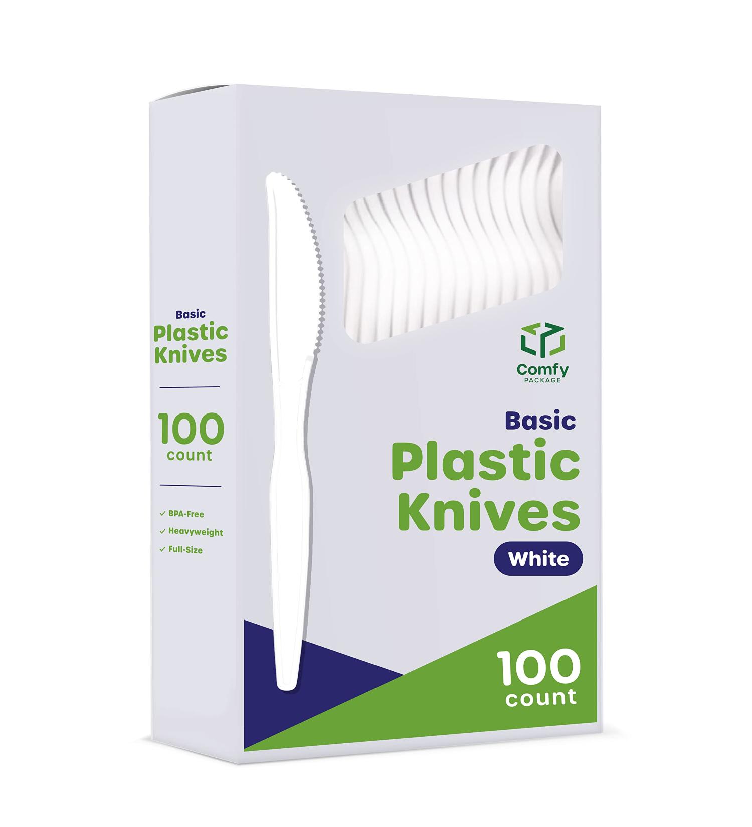100 Pack Heavy Duty Disposable Basic Plastic Knives - White | Comfy Package - Buy Online on GoSupps.com