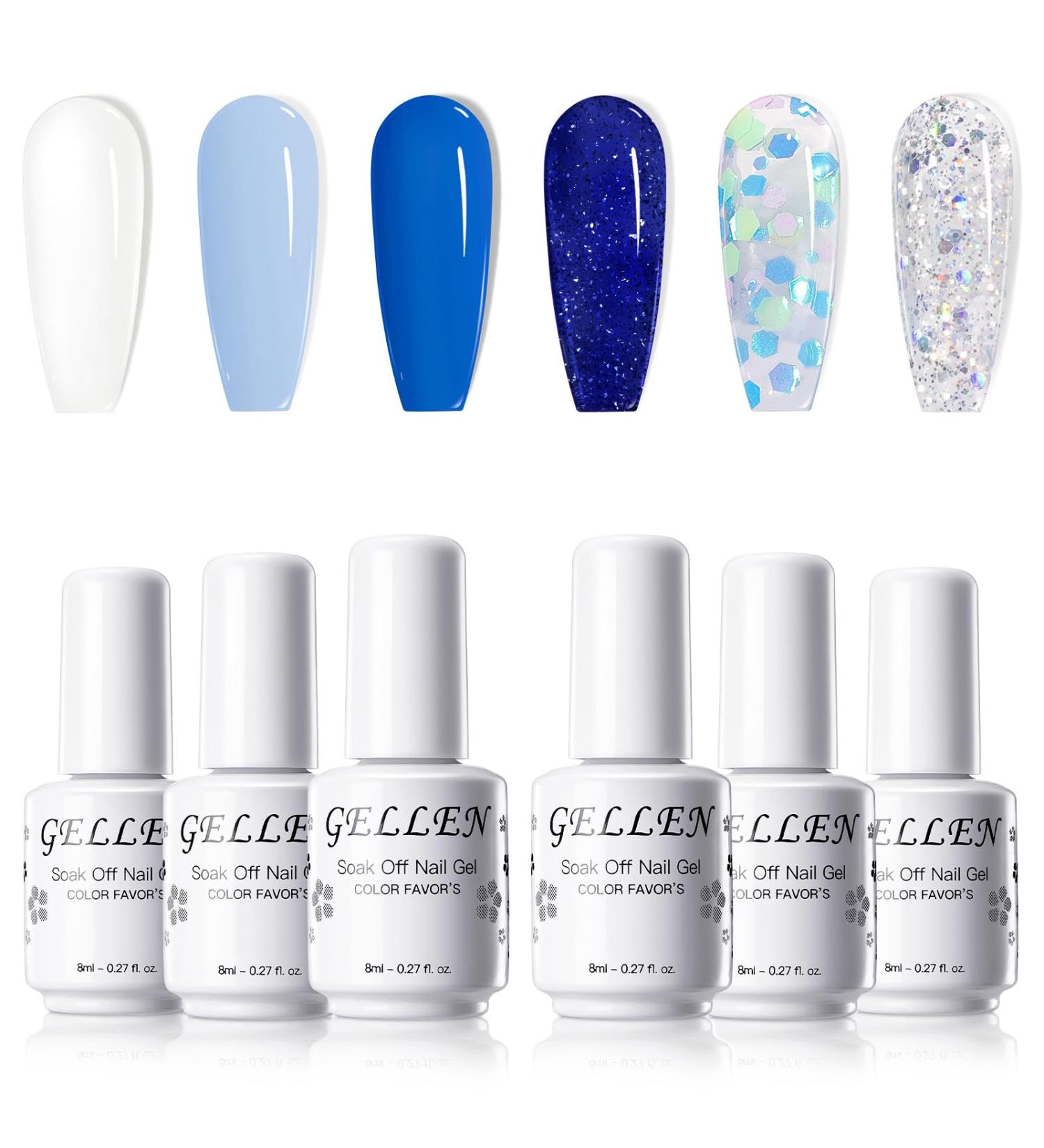 Gellen Winter Gel Nail Polish - 6 Shimmering Colors White Blue Gel Nail Polish Glitter Navy Blue Glitter White Gel Nail Polish Set Soak Off Manicure DIY Gel Nail Art for Girls Women Blue Honey - Buy Online on GoSupps.com