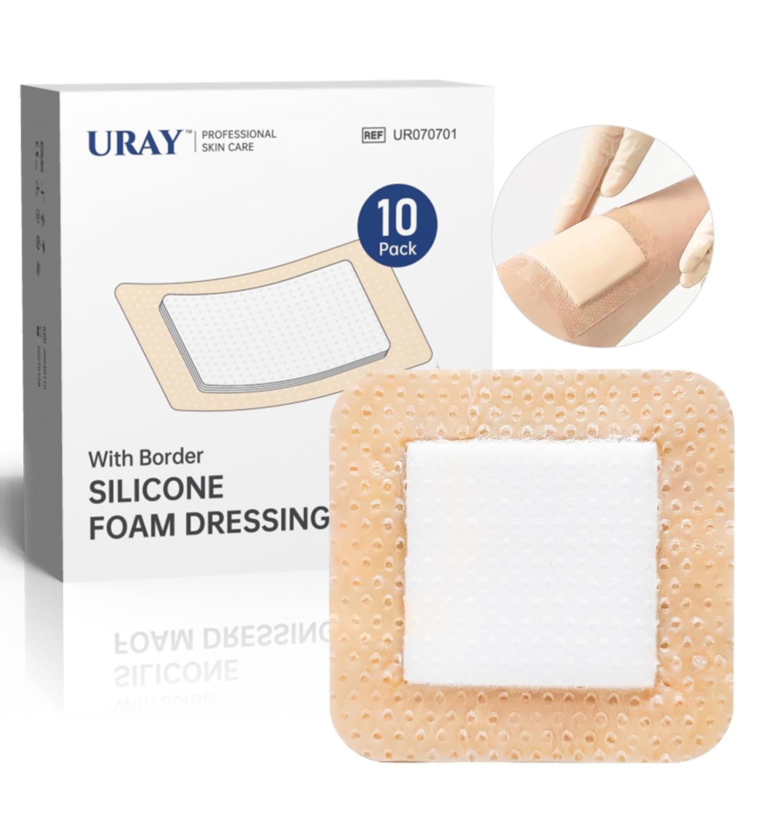 URAY Silicone Foam Dressing with Border - 10 Pack Waterproof & Highly Absorbent Bandages for Wounds Bed Sores & First Aid - Gentle Adhesive 3x3 - Buy Online on GoSupps.com