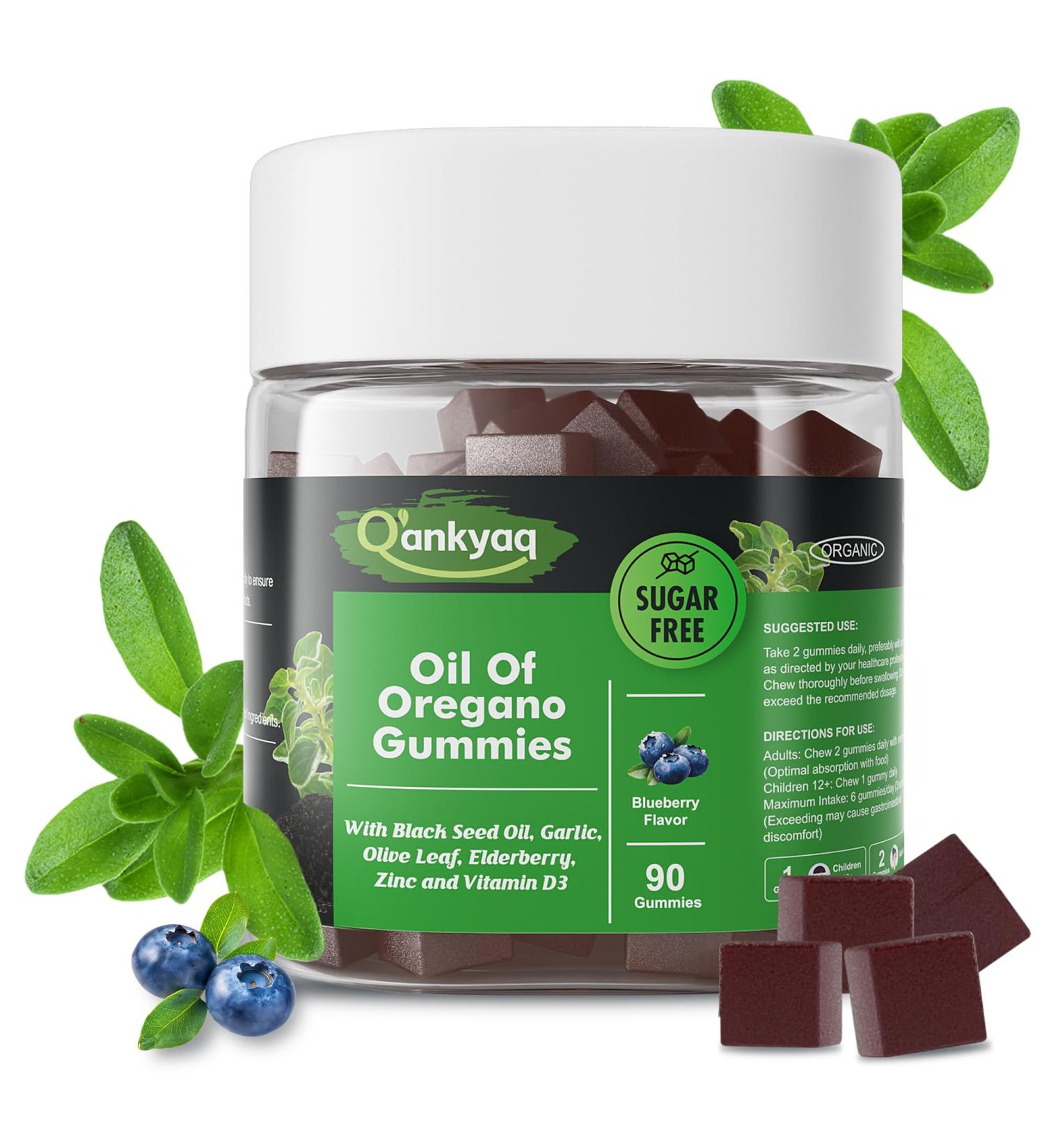 Oregano Oil with Black Seed Oil Organic Gummies for Kids and Adults | 6-in-1 Oregano Oil Supplement | Carvacrol + Thymoquinone | Immune Support with Garlic Elderberry | Sugar-Free 90 Chewable - Buy Online on GoSupps.com