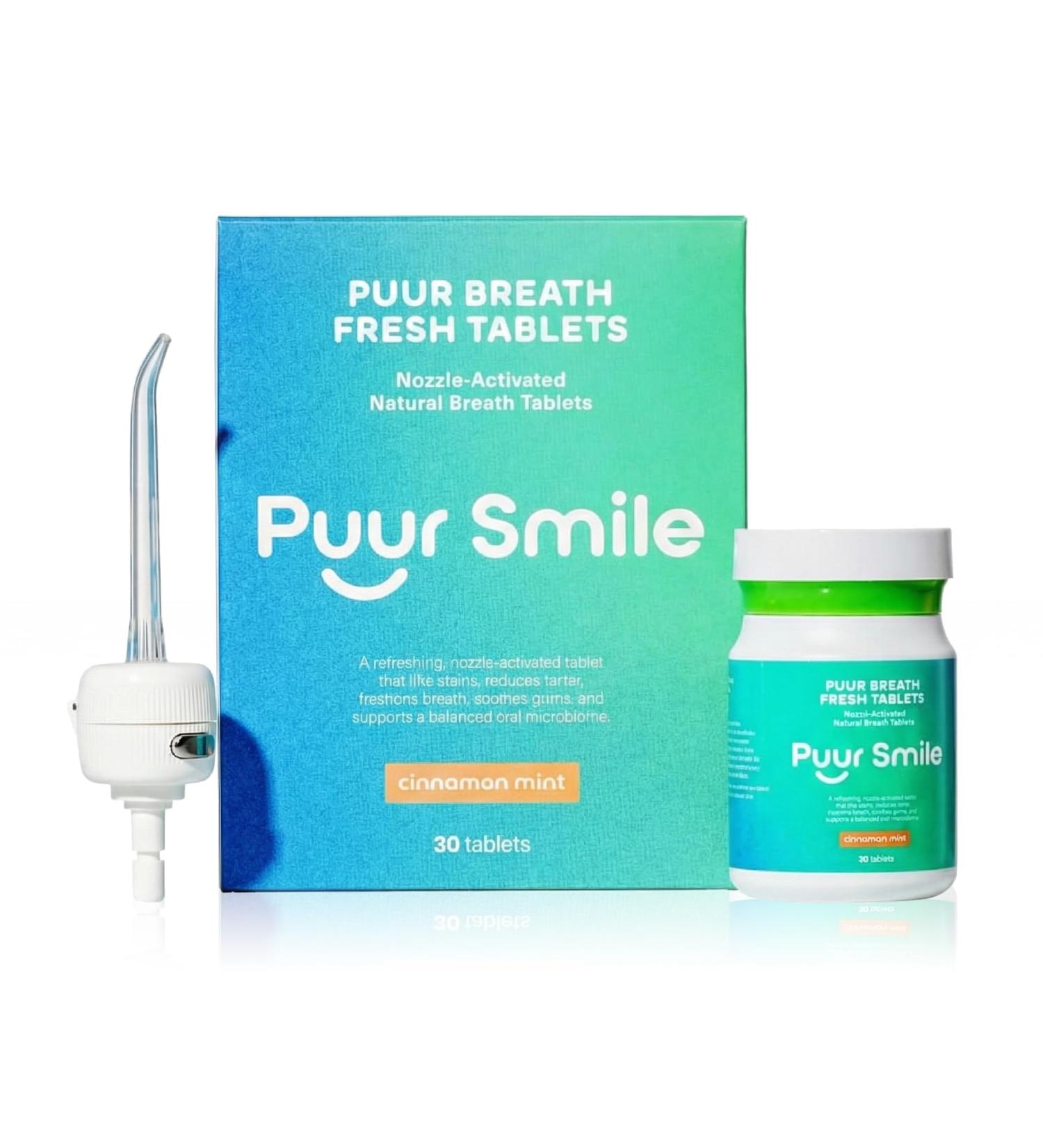 Puur Smile Breath Fresh Tablets with Nozzle Refreshing Nozzle Attached Water Flosser Activated Oral Care Tablets for Fresh Breath & Cleaning Cinnamon Mint Flavor (30 Count) - Buy Online on GoSupps.com