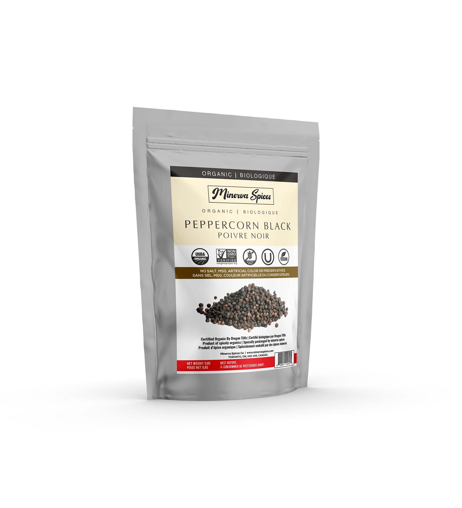 Minerva Spices Organic Peppercorn Black 1 Pound 453 grams Premium Quality 100% Pure Non-GMO Vegan Gluten-Free and Kosher Certified Black Peppercorn - Buy Online on GoSupps.com