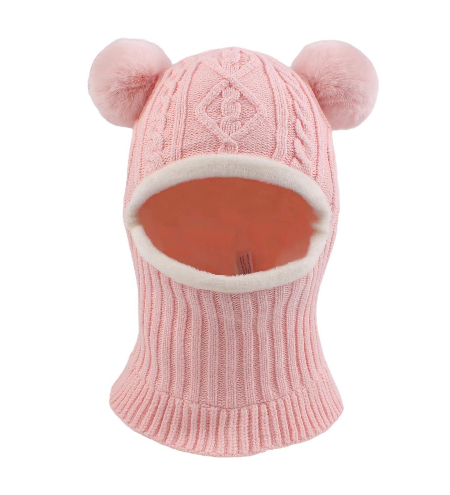 XIAOHAWANG Winter Hood Hat for Kids | Knit Earflap Cap with Fleece Lining | Pink Pompom | Toddler Boys Girls 3-10 Years - Buy Online on GoSupps.com