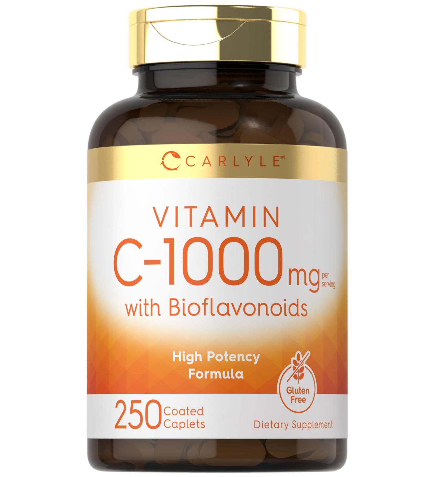 Carlyle Vitamin C 1000mg | with Rose Hips and Citrus Bioflavonoids | 250 Caplets | Vegetarian Non-GMO Gluten Free Supplement - Buy Online on GoSupps.com