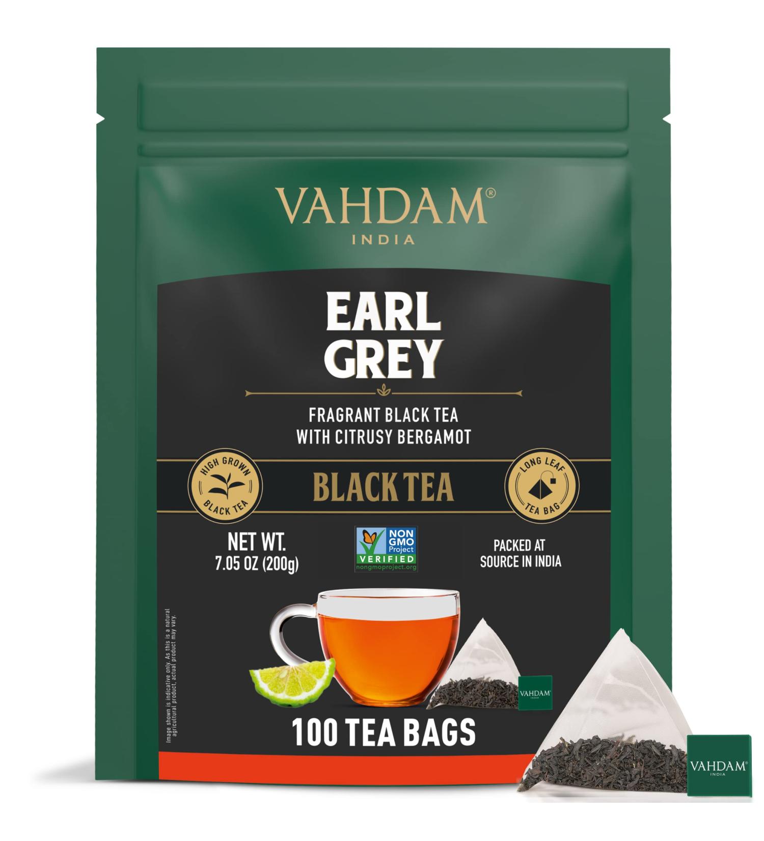 Vahdam Earl Grey Black Tea - 100 Tea Bags | Citrus & Aromatic Blend with Natural Bergamot Oil | Perfect for Hot Iced or Kombucha Tea - Buy Online on GoSupps.com