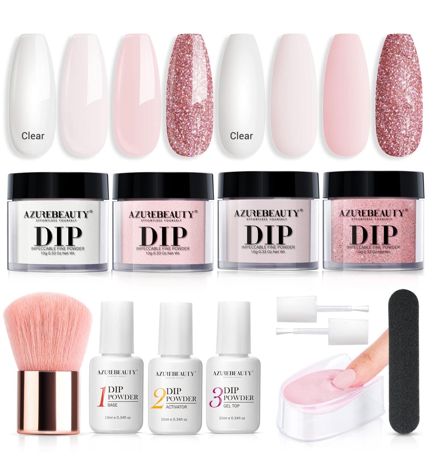 AZUREBEAUTY 12 PCS Portable Dip Powder Nail Starter Kit - Nude Pink Glitter French Nail Art Set - Buy Online on GoSupps.com