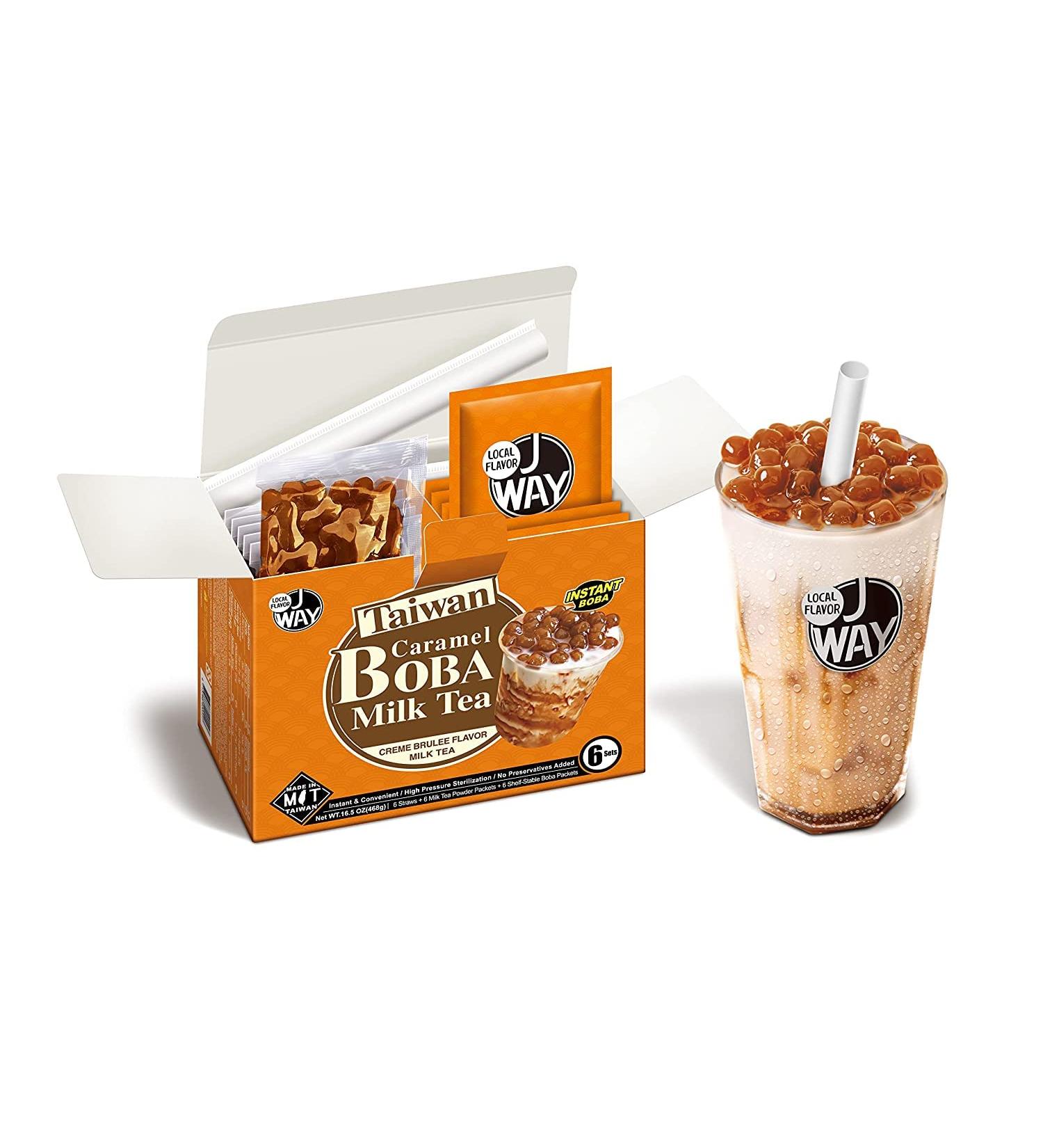 J WAY Instant Boba Bubble Milk Tea Kit with Cr me Brulee Tapioca Boba - 6 Servings, Ready in 1 Minute | Includes Paper Straws | Pack of 1 - Buy Online on GoSupps.com