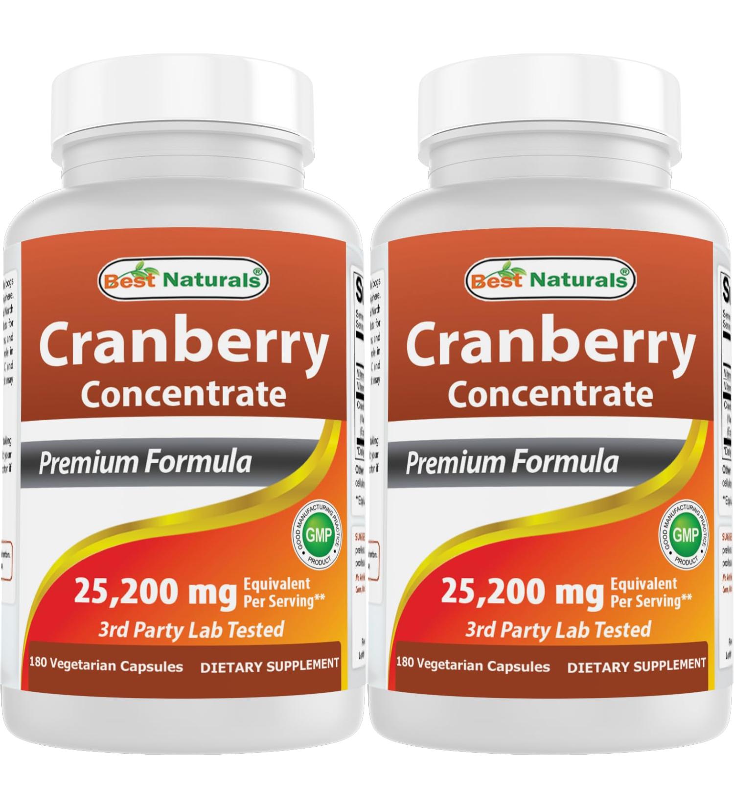 Best Naturals Cranberry Concentrate 50:1 Extract - 12 600 mg Equivalent Per Capsule - 180 Vegetarian Capsules (Pack of 2 - Total 360 Capsules) - Buy Online on GoSupps.com