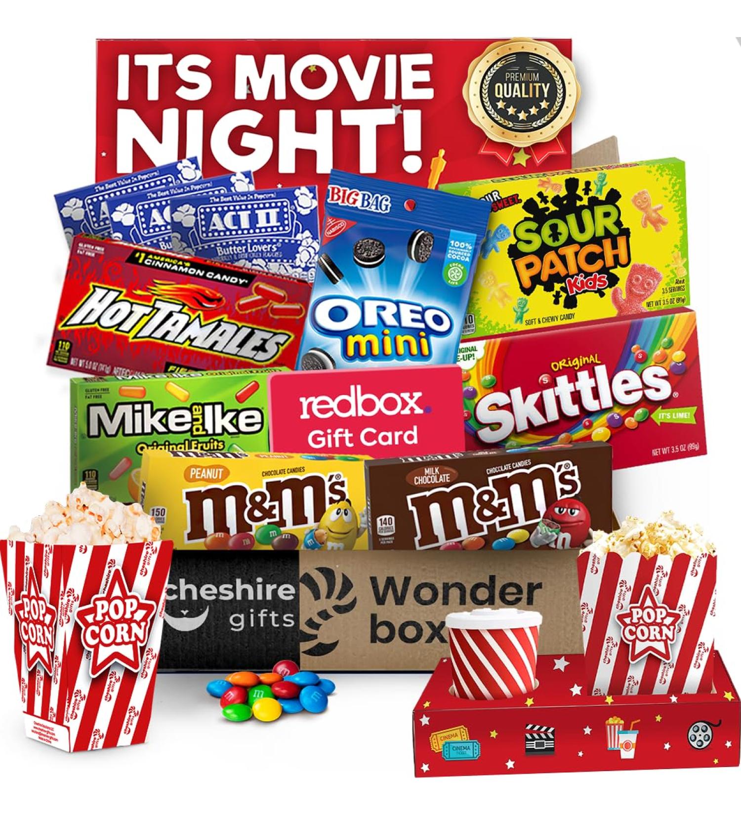 Movie Night Basket Gift Set with Redbox Gift Card Movie Trays Movie Candy Variety Pack Movie Snacks & Popcorn Gift Set Gift Baskets For Families by Cheshire Gifts - Buy Online on GoSupps.com