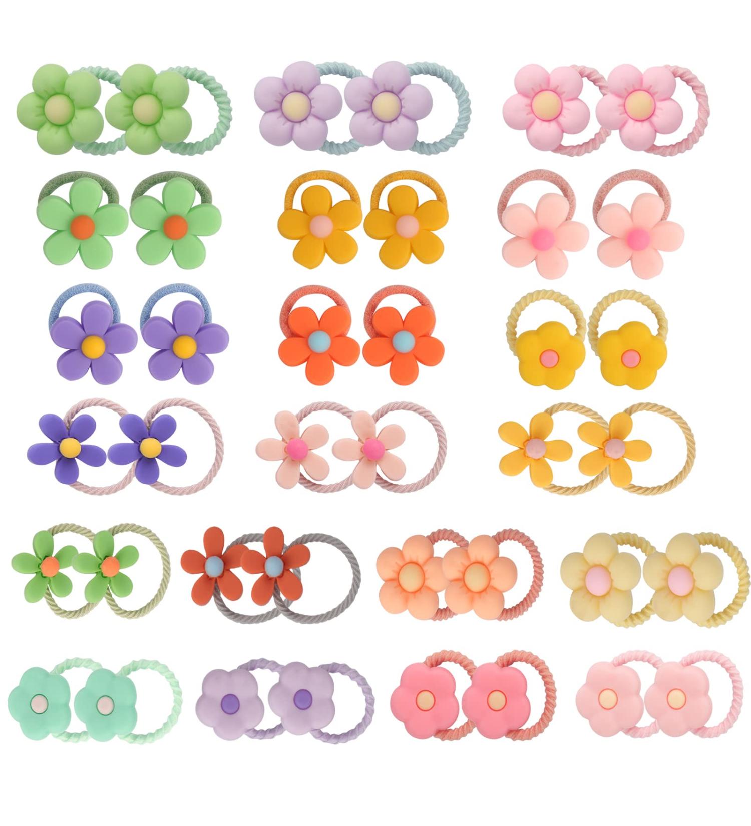 Arqumi Lovely Hair Ties for Girls 40 Pack - Colorful Elastic Hair Ties with Cartoon Flowers Decoration - Hair Ropes Hair Accessories for Girls - Flora-40PCS - Buy Online on GoSupps.com