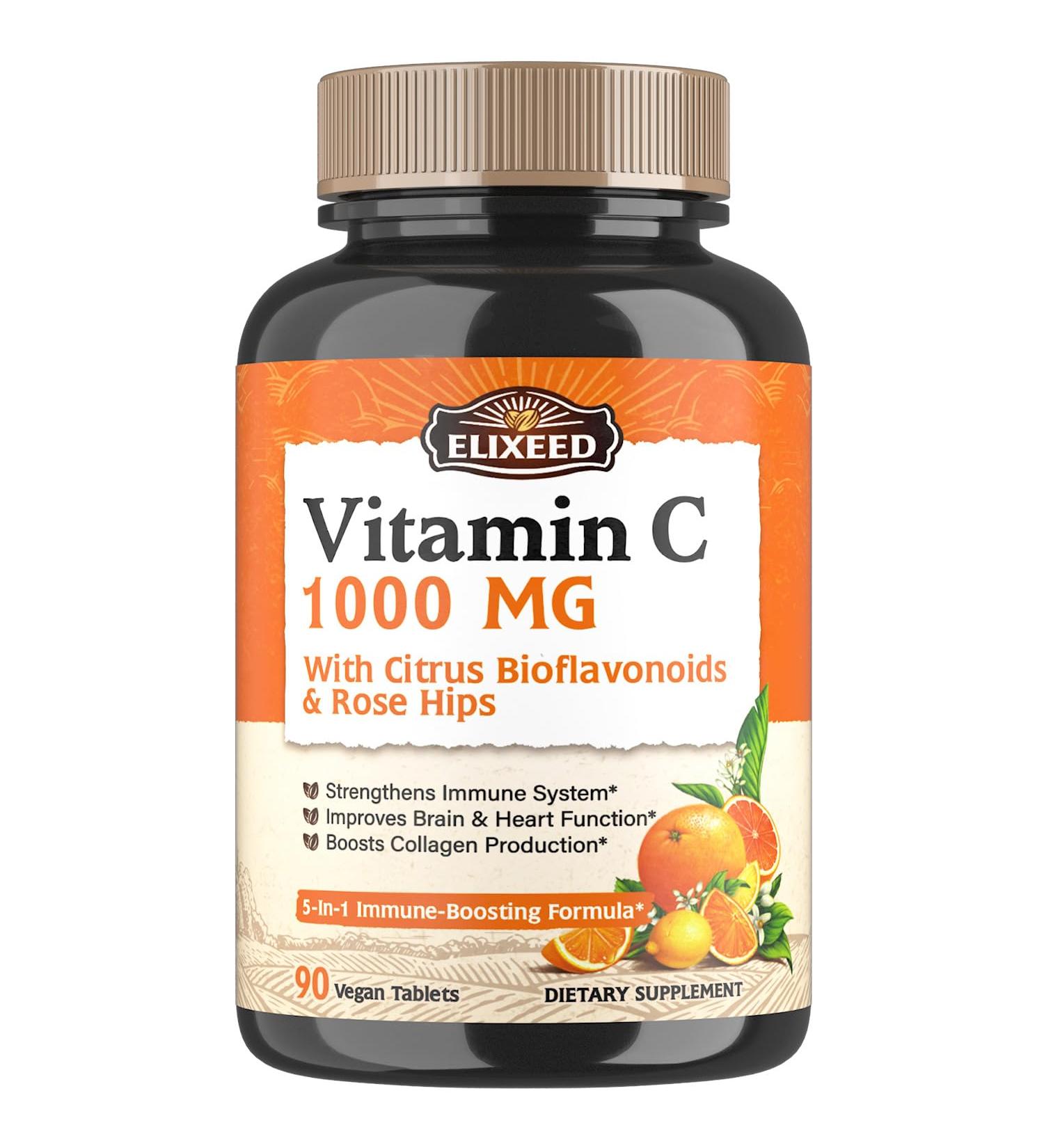 Elixeed 1000mg Vitamin C with Bioflavonoids, Rose Hip & Echinacea - 90ct | Immune Support, Antioxidants, Non-GMO - Buy Online on GoSupps.com