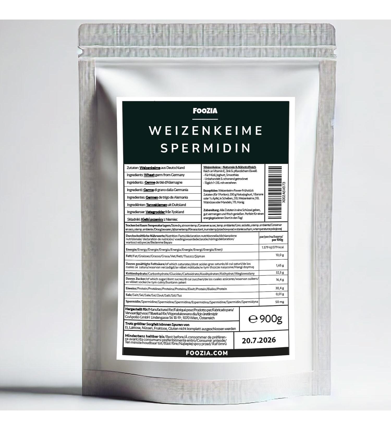  Foozia Wheat germ 900g idine 500 mg/kg natural pure vegan from Germany - Source of idine protein from Foozia - Buy Online on GoSupps.com