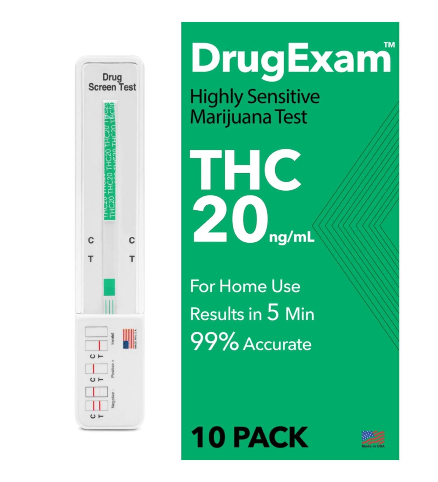 10 Pack DrugExam Highly Sensitive Marijuana THC 20 ng/mL Single Panel Test Kit - Detect THC in Urine up to 45 Days - Pack of 10 - Buy Online on GoSupps.com