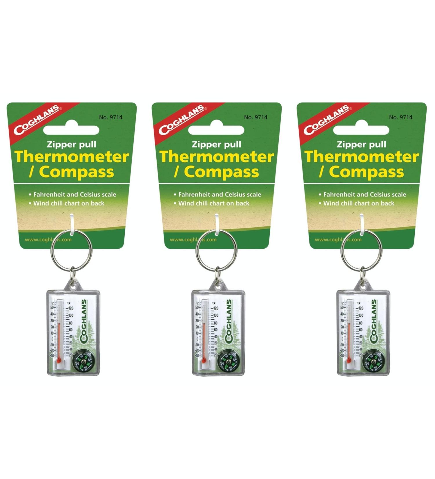 Coghlan's Zipper Pull Thermometer & Compass (3-Pack) - Accurate Weather Readings in & | Ideal for Outdoor Adventures | International Shipping Available - Buy Online on GoSupps.com
