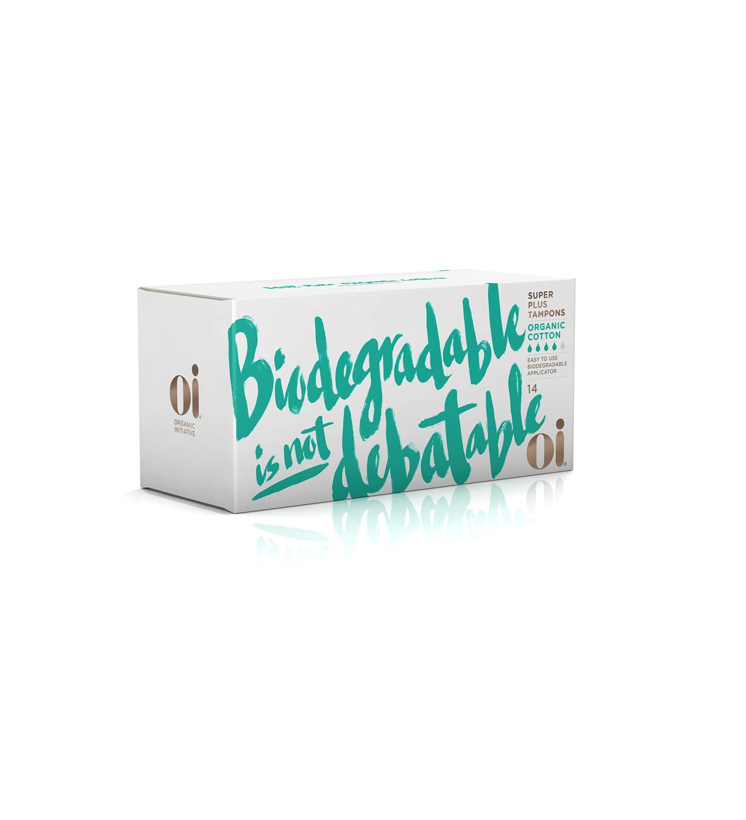 Oi - Organic Initiative Cotton Tampons with Recyclable Cardboard Applicator Comfortable Biodegradable Non GMO Perfume and Chlorine Bleach Free Box of 14 Super Plus Tampons