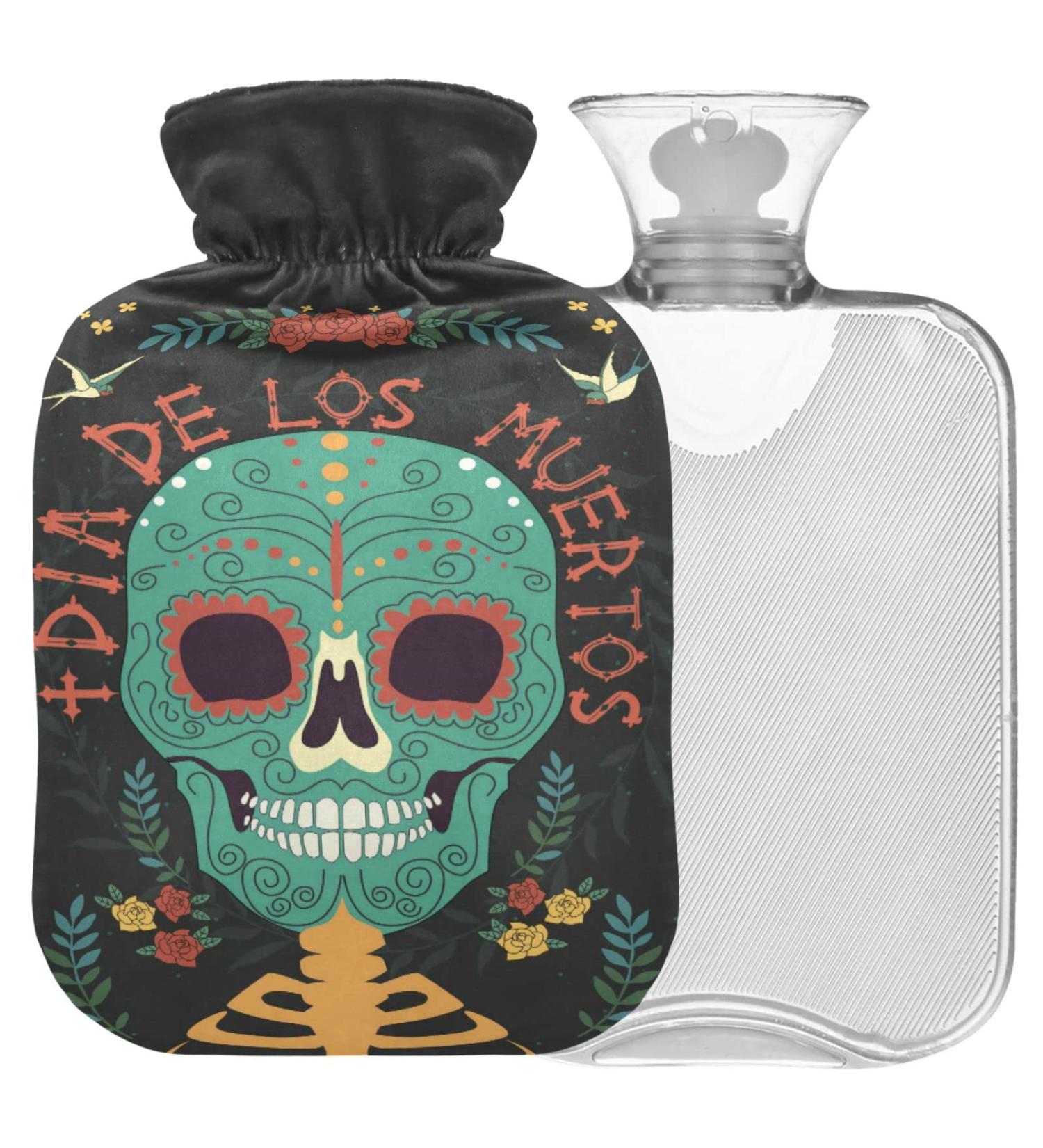 Naanle Vintage Mexican Skull Hot Water Bottle - 1L Transparent Handfoots Heating Bag for Pain Relief & Cold Therapy - Buy Online on GoSupps.com