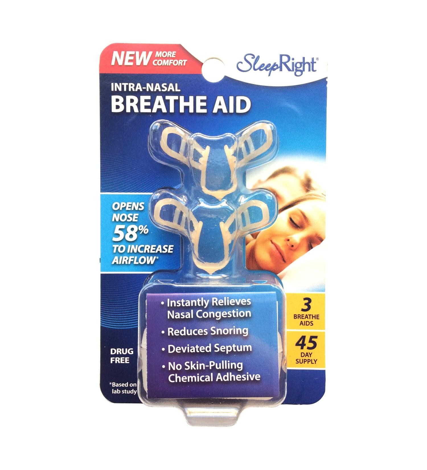 SleepRight Intra-Nasal Breathe Aid - Breathing Aids for Sleep - Nasal Dilator - 30 Day Supply