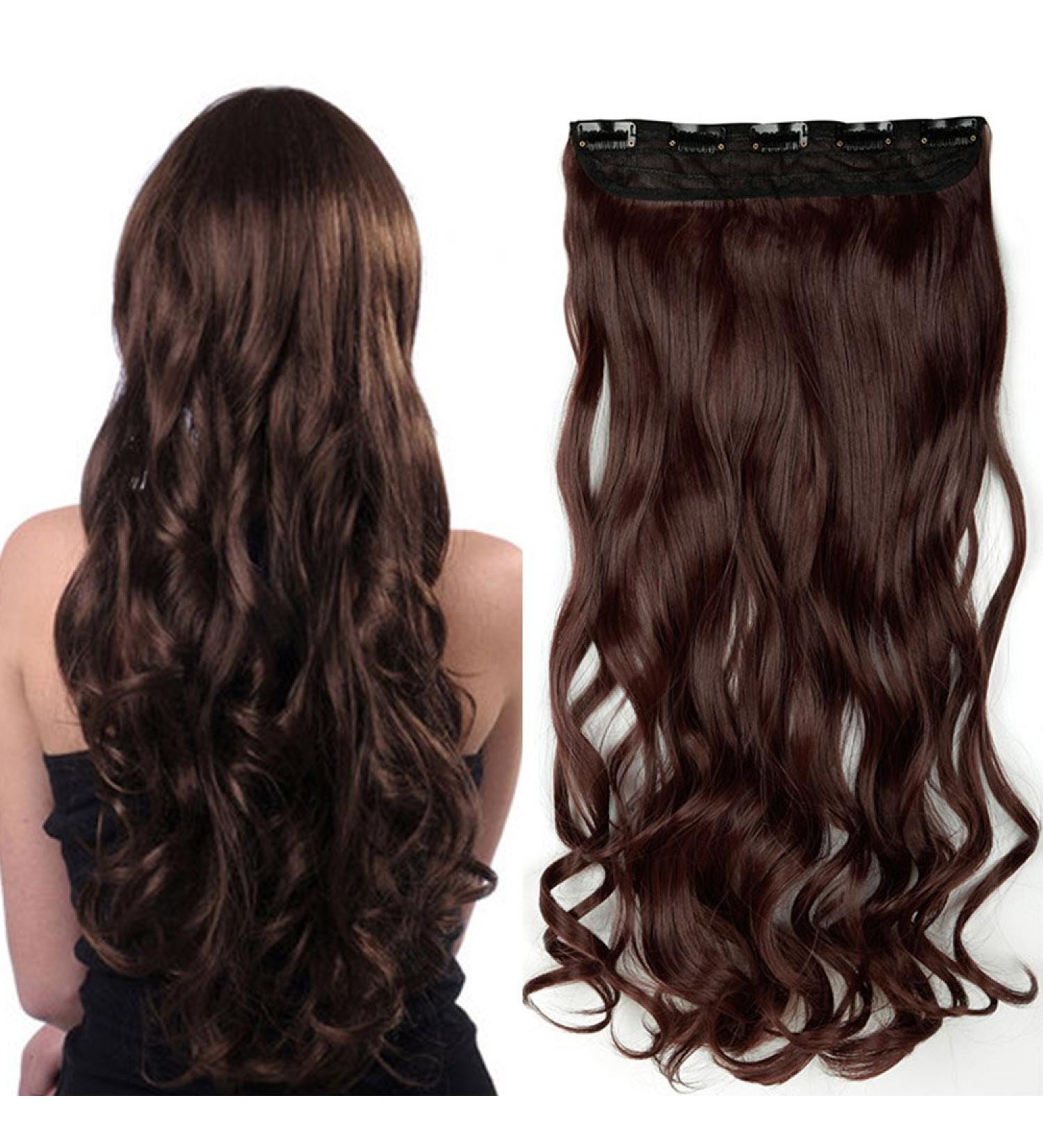 SEGO 61cm Dark Brown Wavy Hair Clip-in Extensions - 120g Real Human Hair 5 Clips for Effortless Styling - Buy Online on GoSupps.com