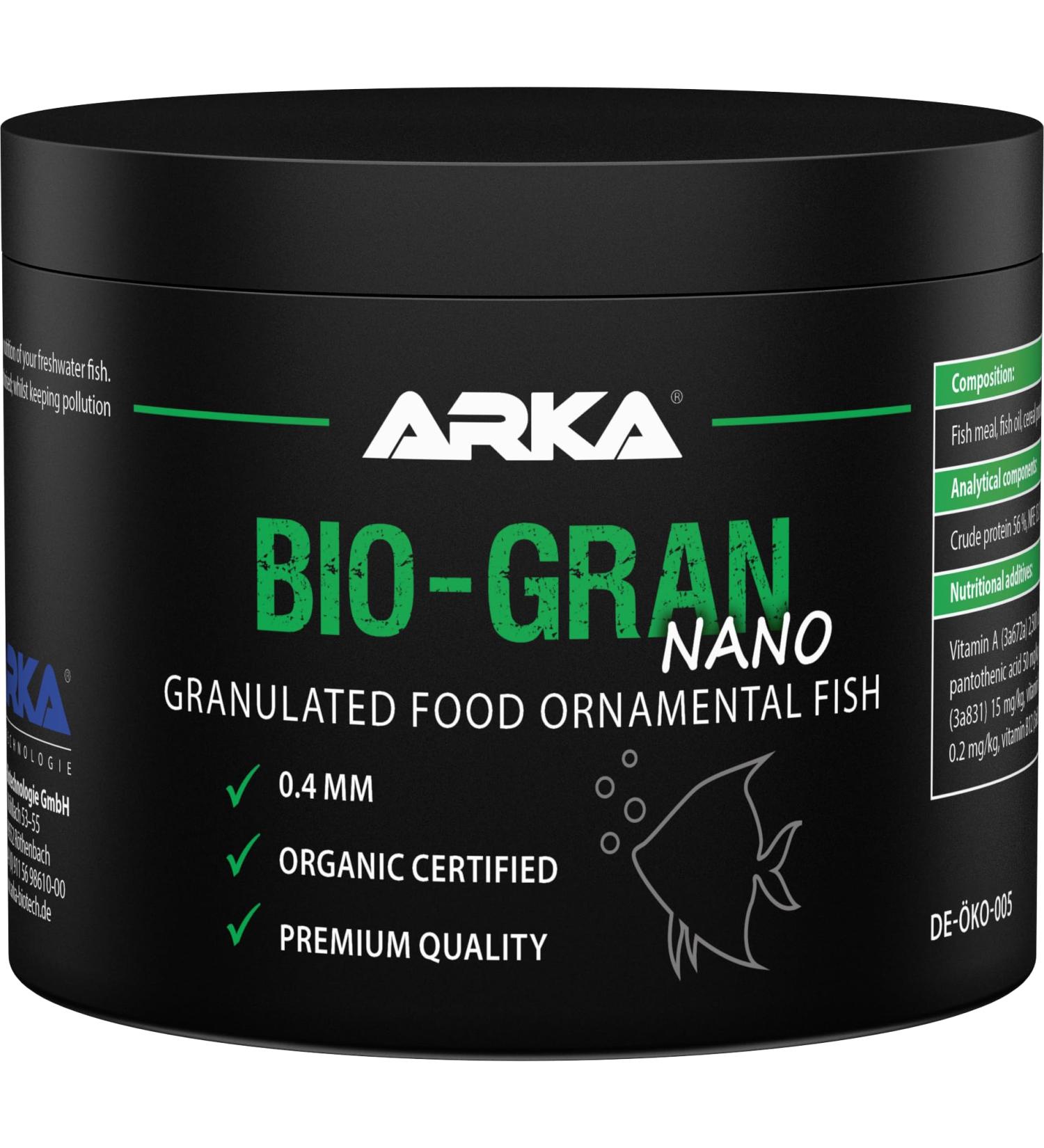 ARKA Bio-Gran Nano - 500 ML - Certified Organic Fish Food for Any Freshwater Aquarium Promotes Growth Colors and Vitality of Ornamental Fish. - Buy Online on GoSupps.com
